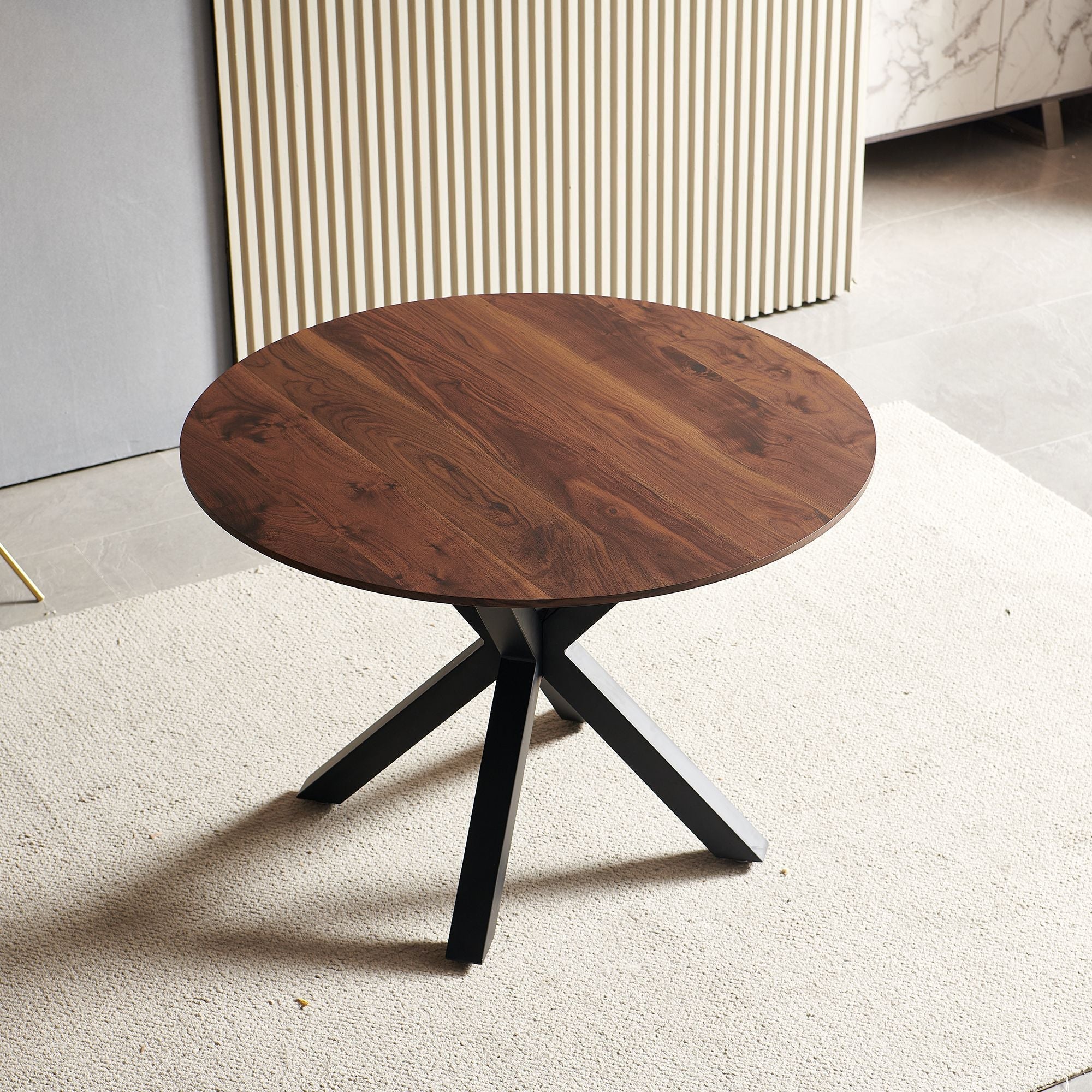 42.1'' Wood Color Mid-Century Dining Table (MDF Round Top, Cross Leg) – Seats 4-6,Dining Table