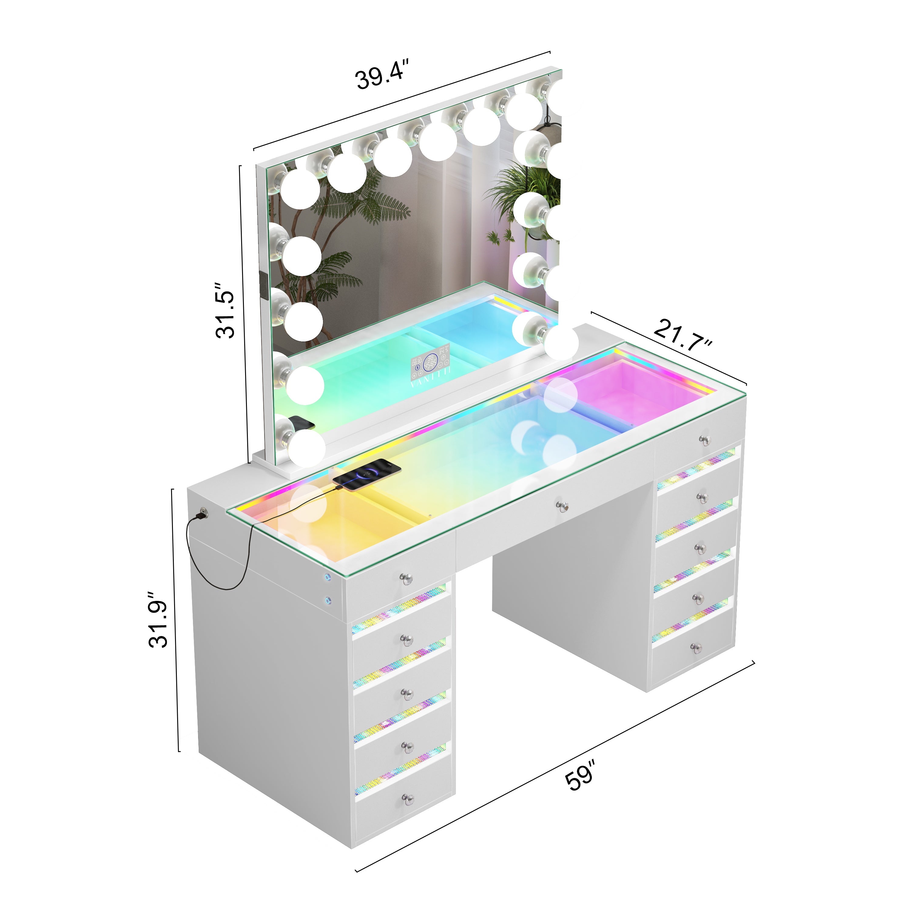 VANITII Fenair Vanity Desk with RGB light including Vanity Mirror