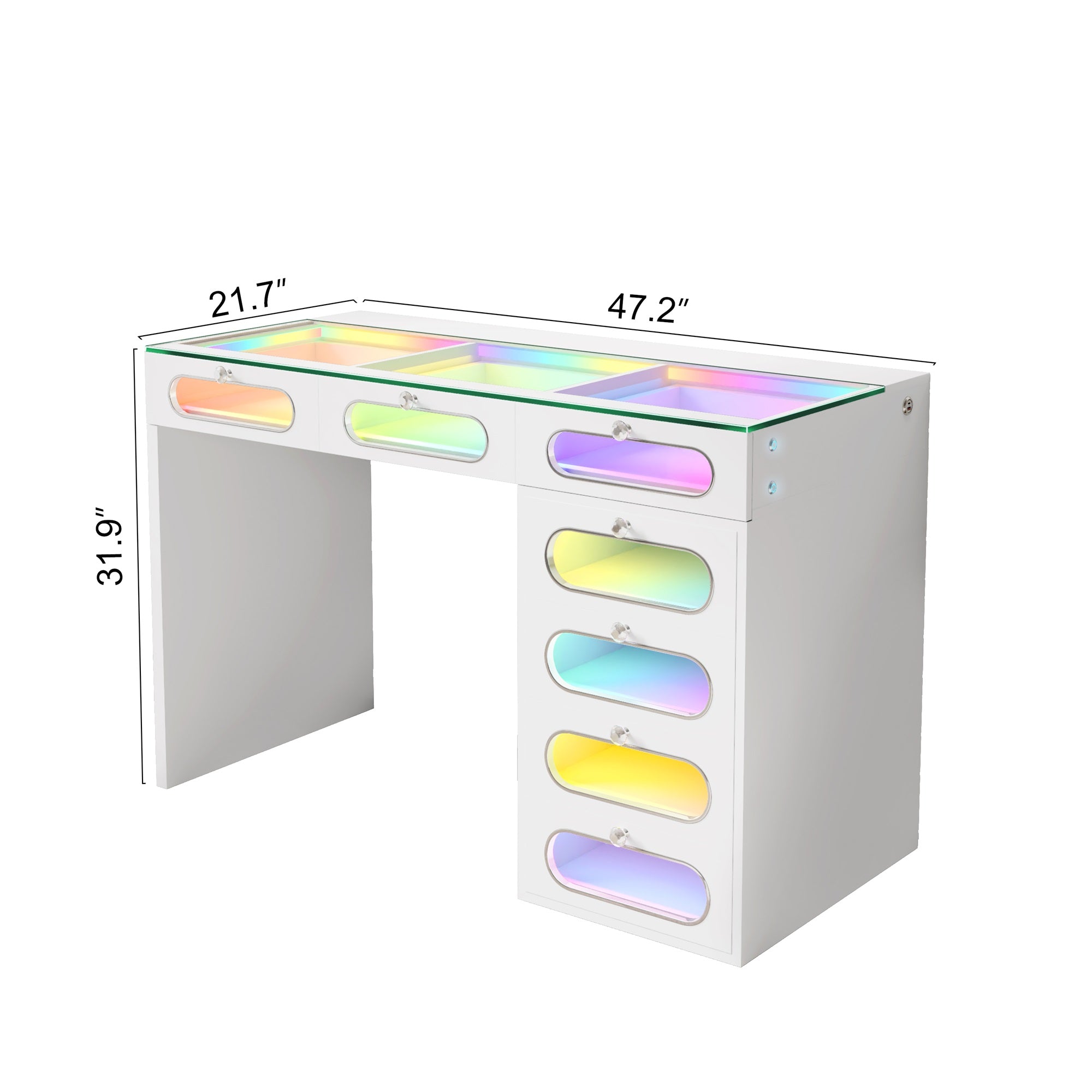 New Release ! VANITII 7 Glass Fronted Drawers with Crystal Handles