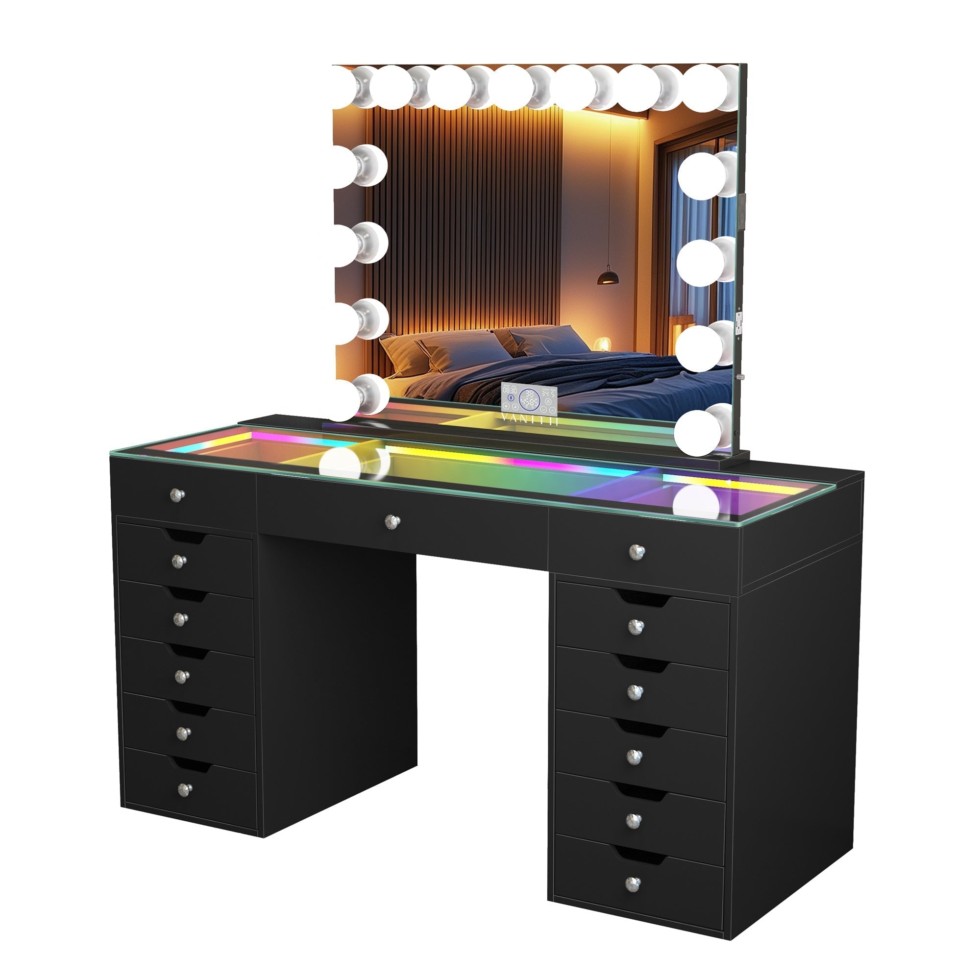 Eva-RGB Vanity Desk Set with Mirror - Black