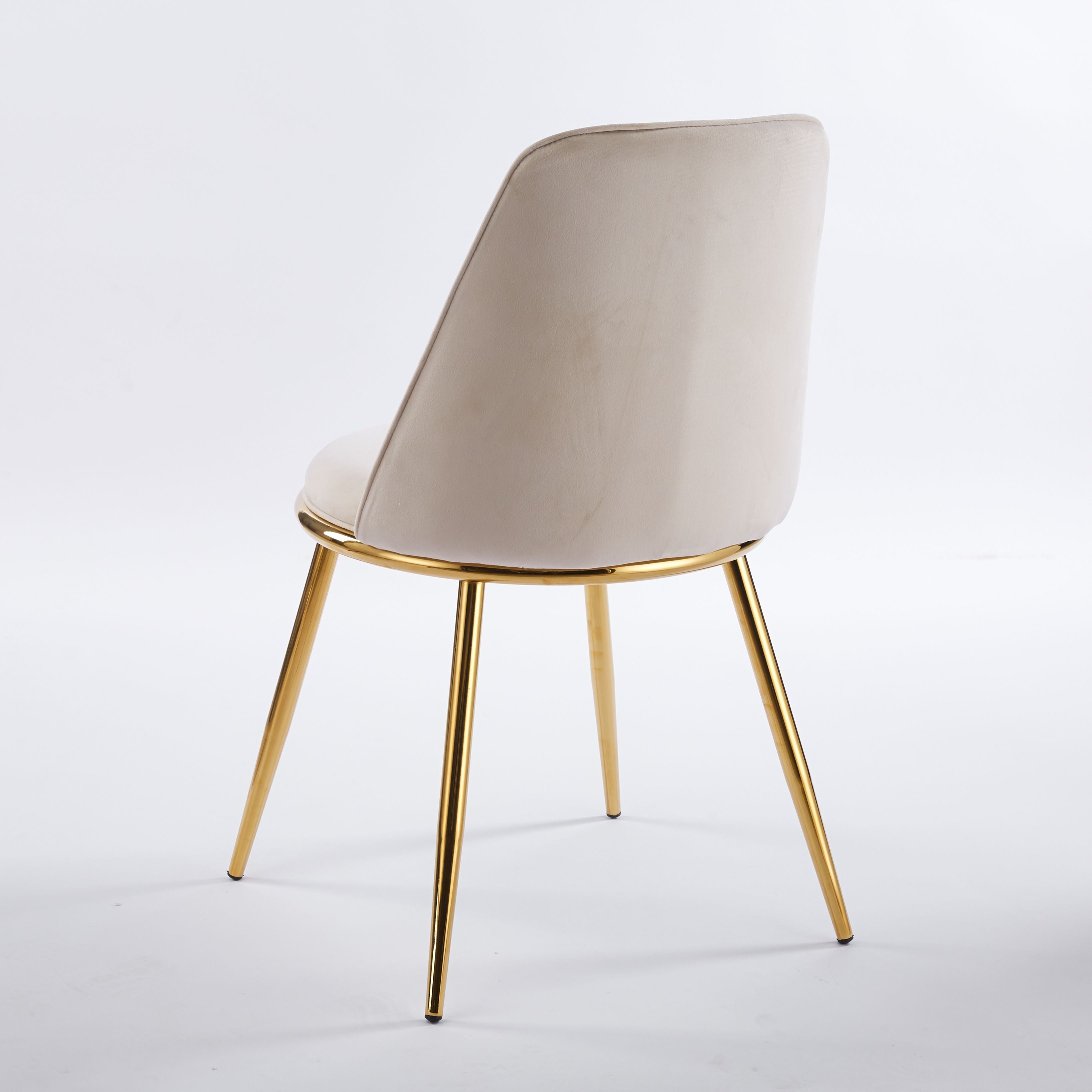 Modern Cream White Dining Chair - Gold-Plated Metal Legs, Velvet Upholstery 2pCS/CTN