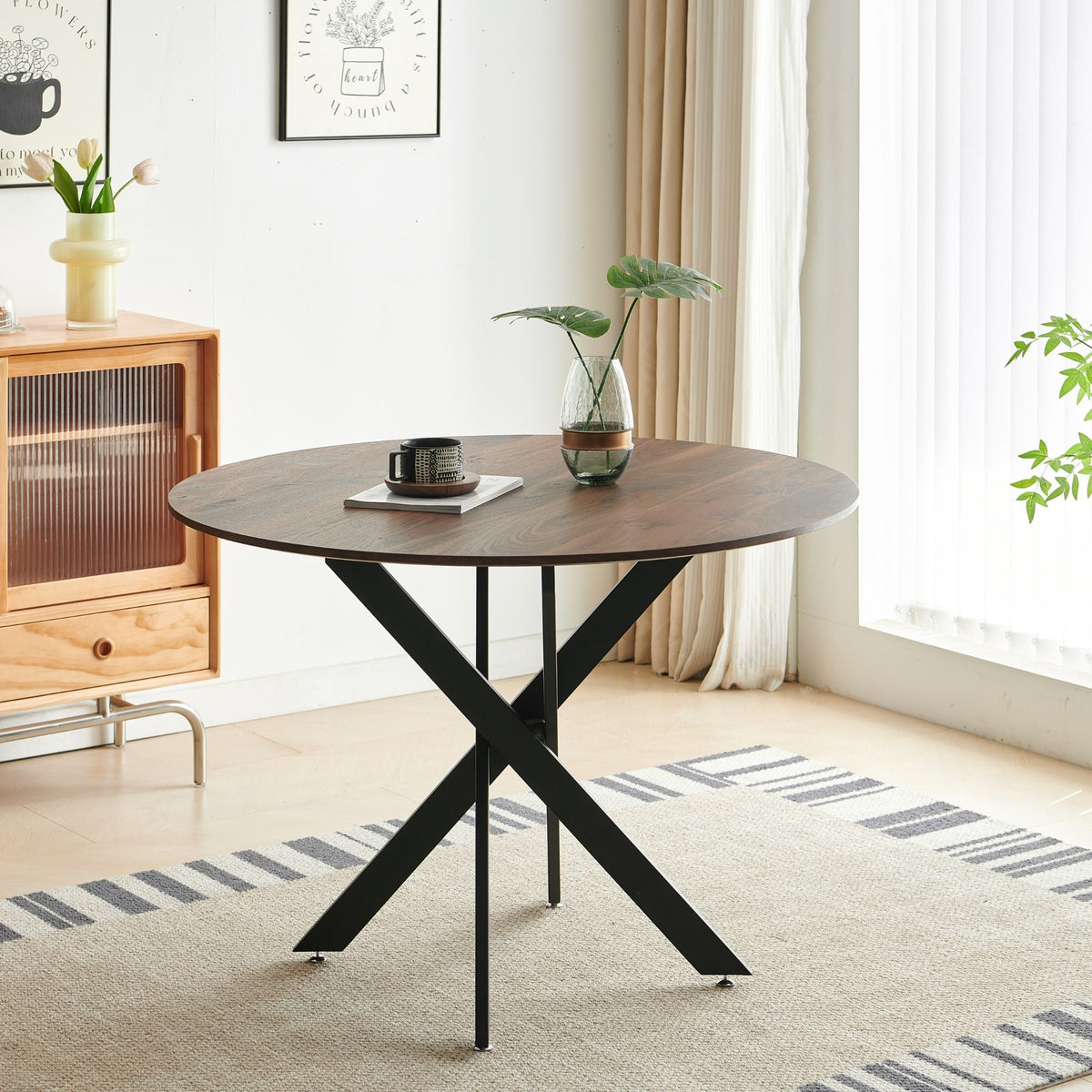 42.1" Mid-Century Round Wood Dining Table - Cross Leg Pedestal