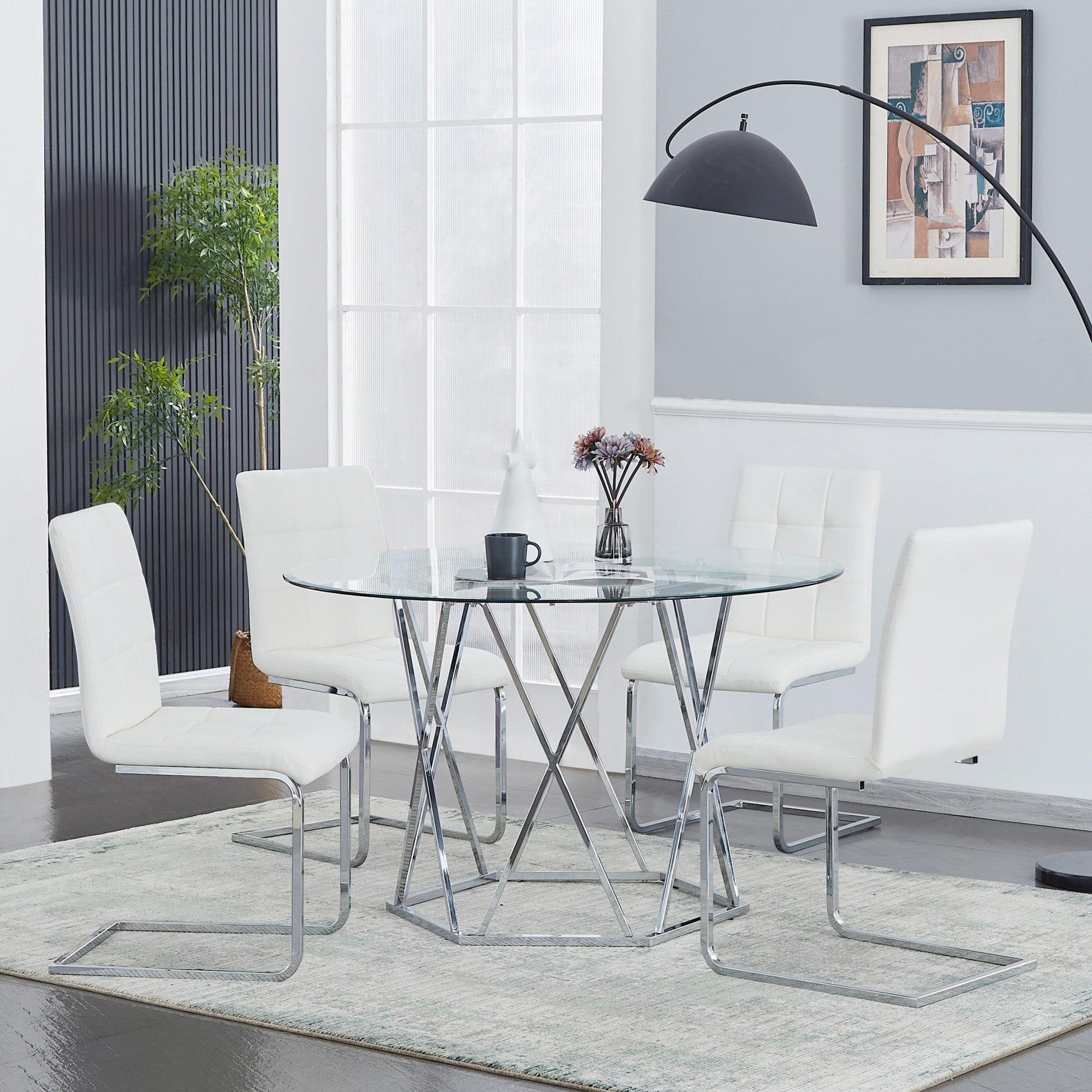 Glass Top 5-Piece Dining Set with Black Chairs