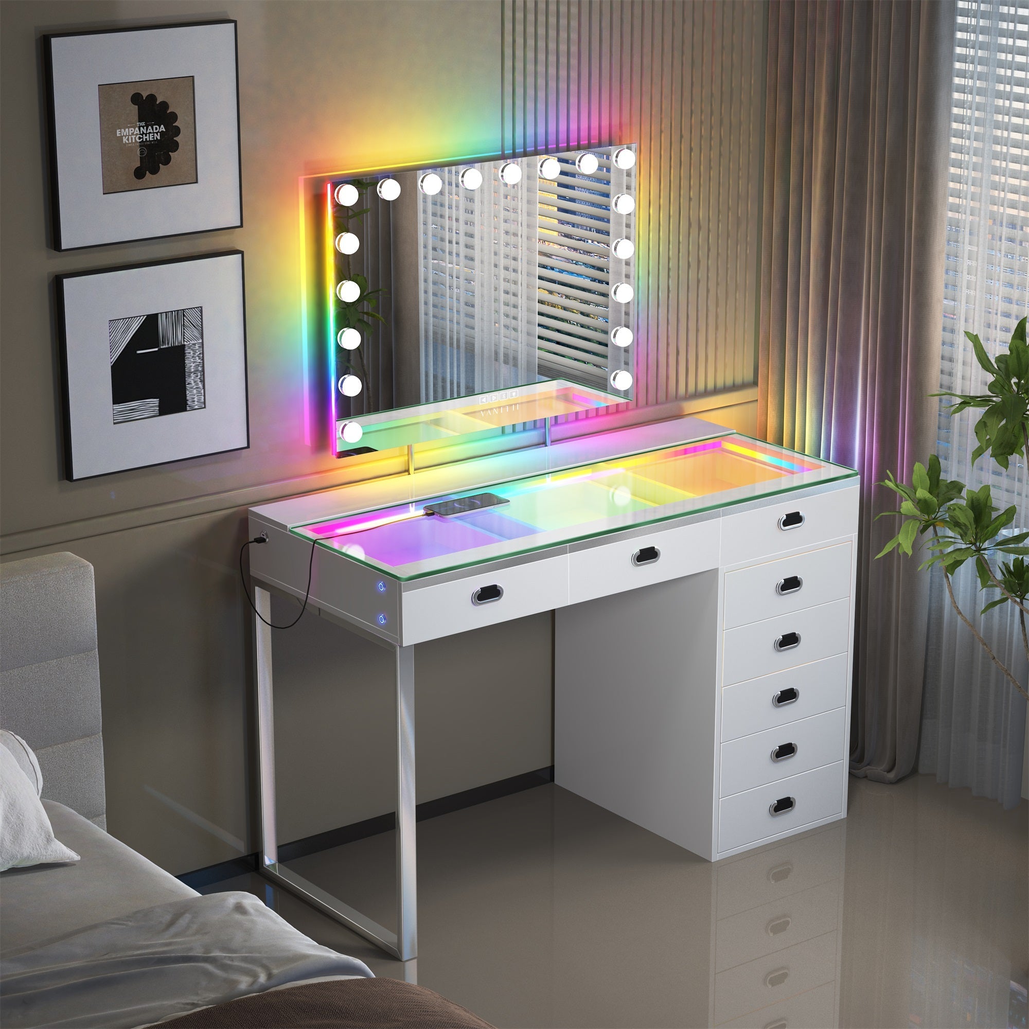 VANITII Chelsea Vanity Set with Hollywood Music Mirror