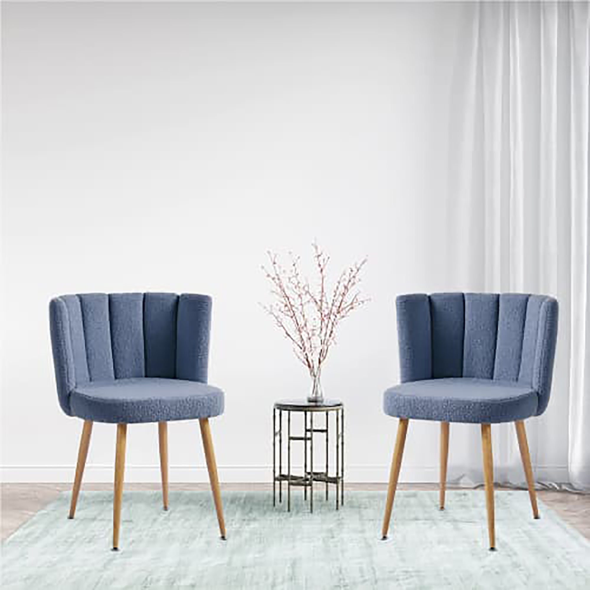 Modern Beige Dining Chairs - Iron Tube Wood-Color Leg s, Shorthair Cushions