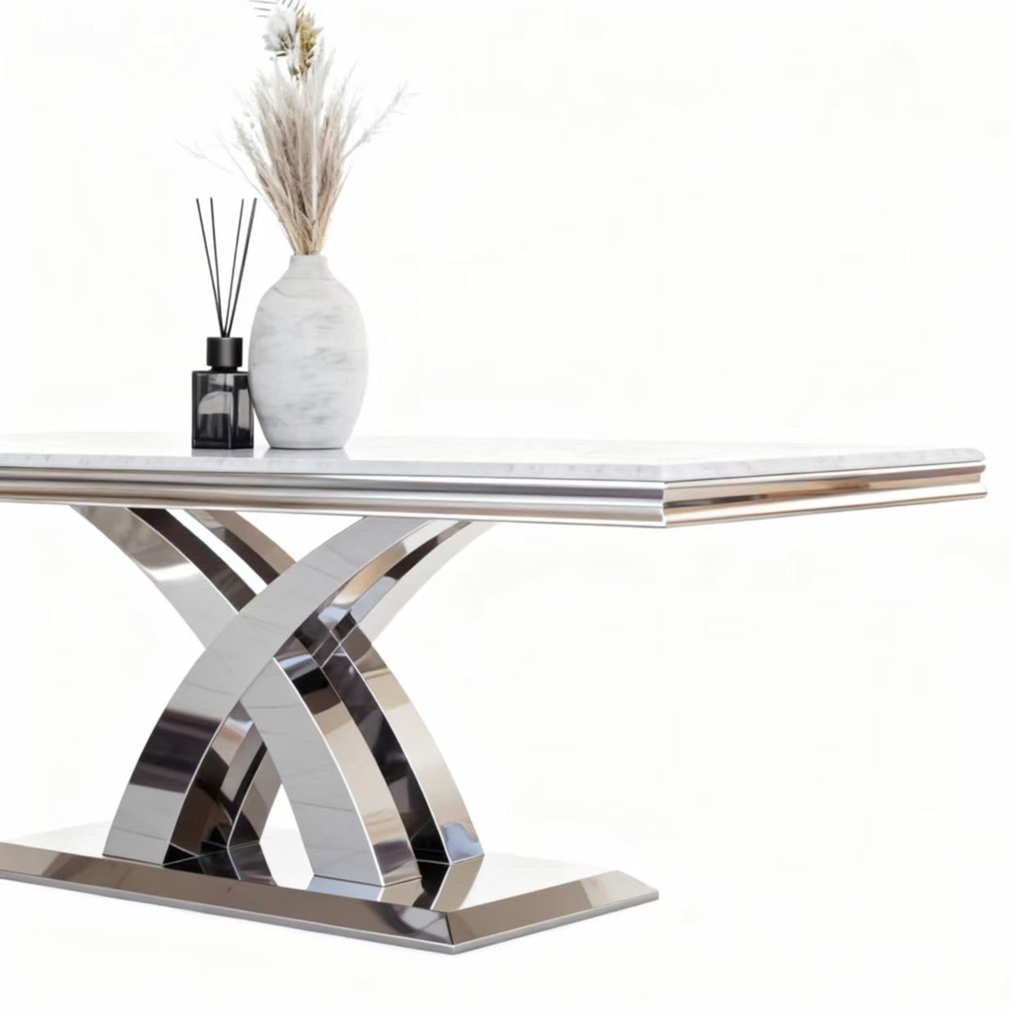 PX07 Rectangular Chrome Dining Marble Table