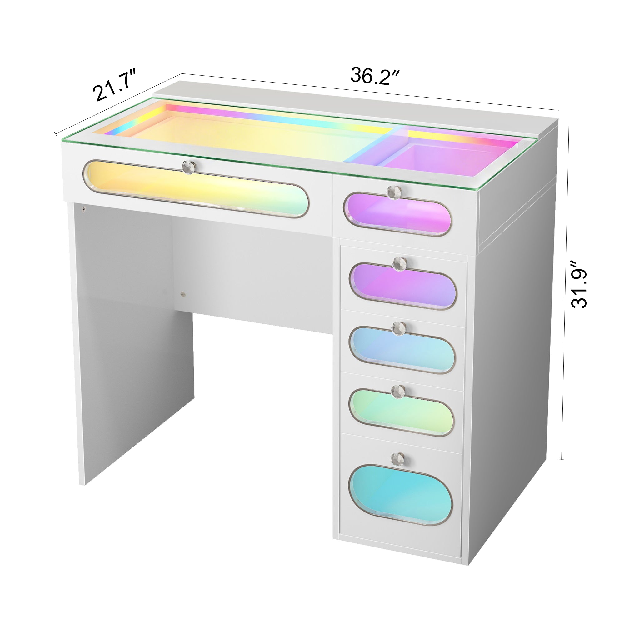 New Release ! VANITII 6 Glass Fronted Drawers Vanity Desk