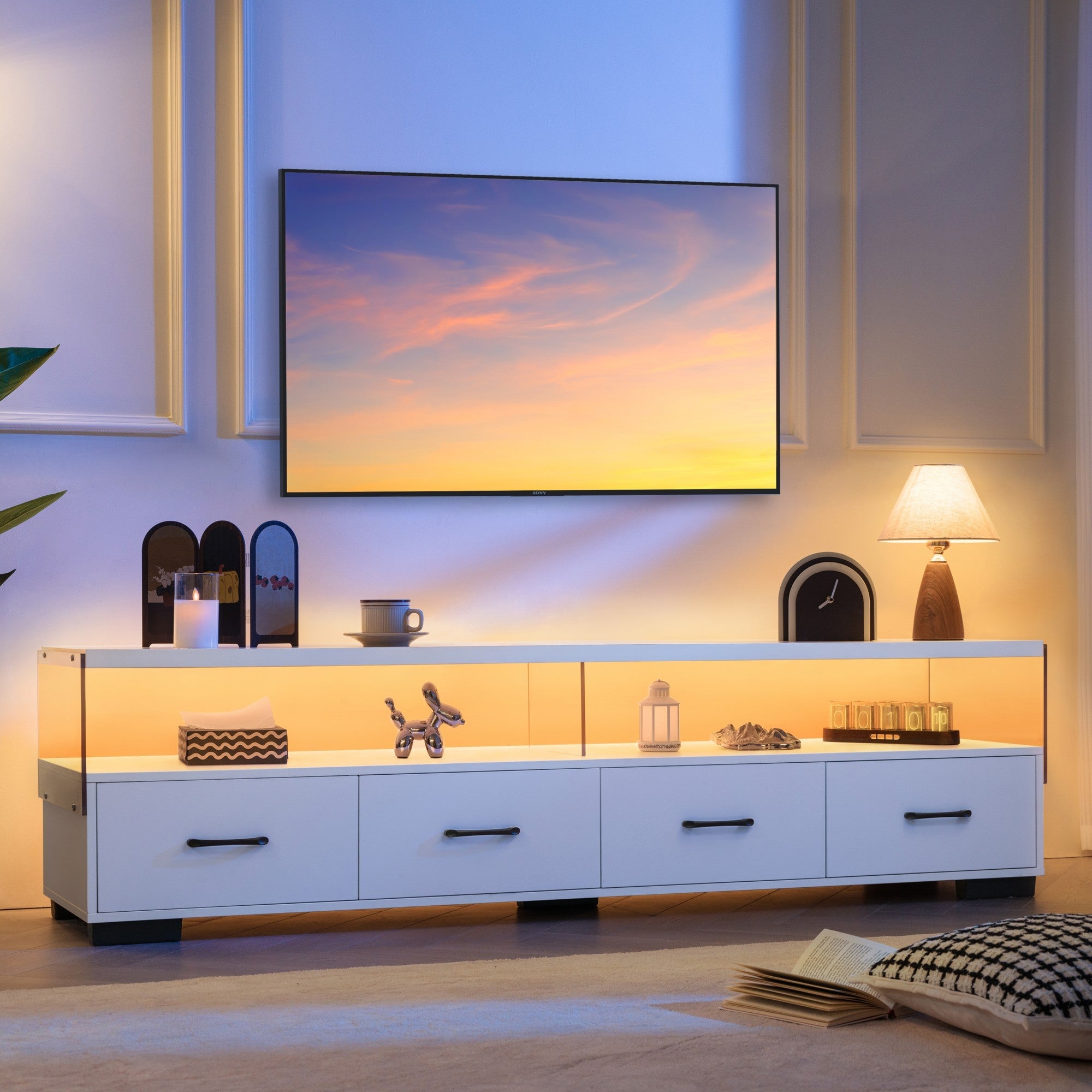 4-Drawer TV Stand for TV's up to 80" Flat Screen Cabinet Door Living Room Storage Entertainment Center