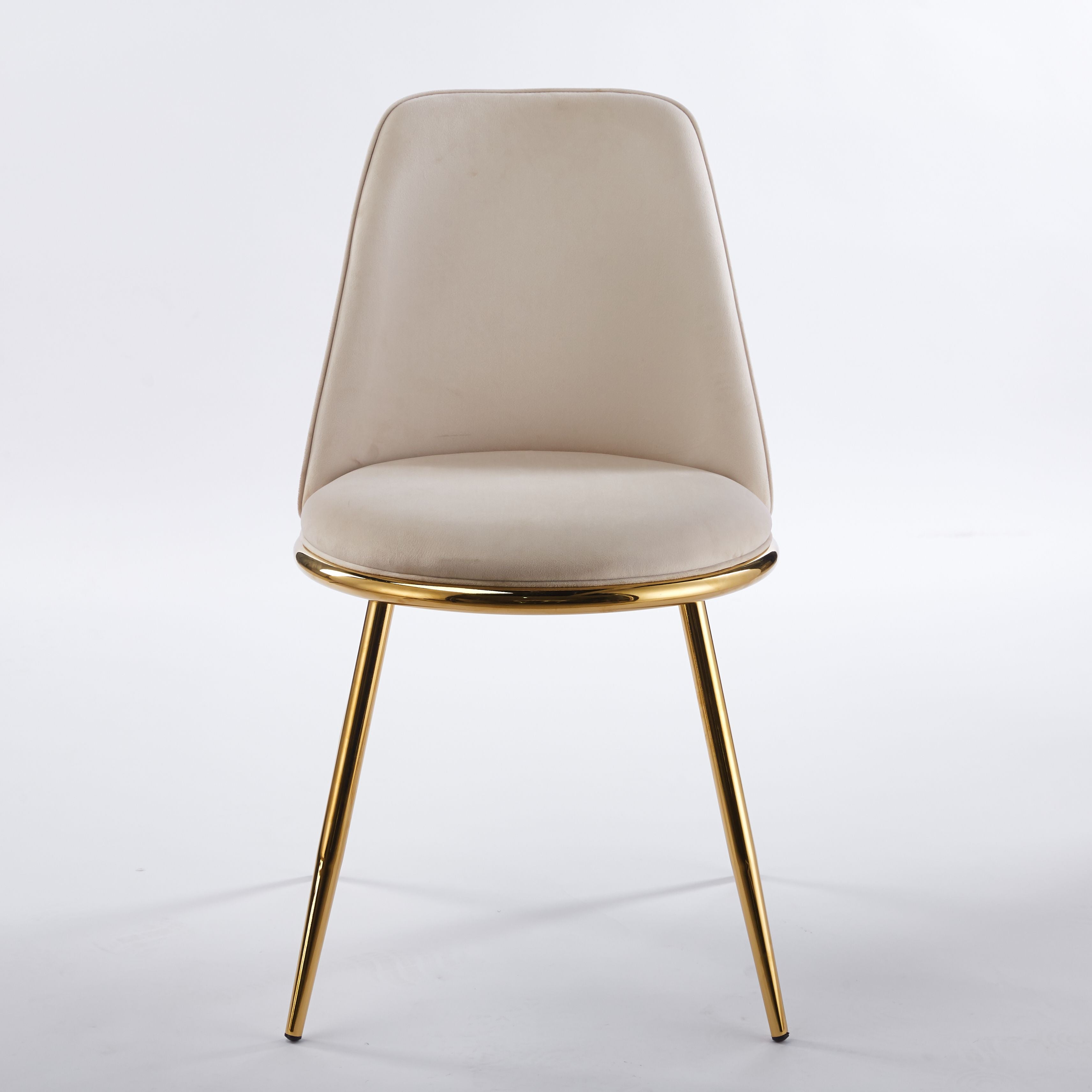 Modern Cream White Dining Chair - Gold-Plated Metal Legs, Velvet Upholstery 2pCS/CTN