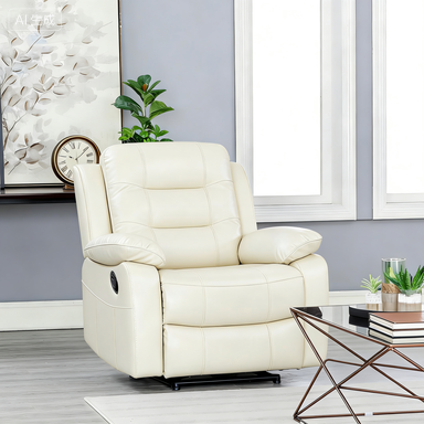 Dawn Cozy Ivory Power Reclining Sofa Set, Electric Recliner & 1-Seater Couch for Living Room