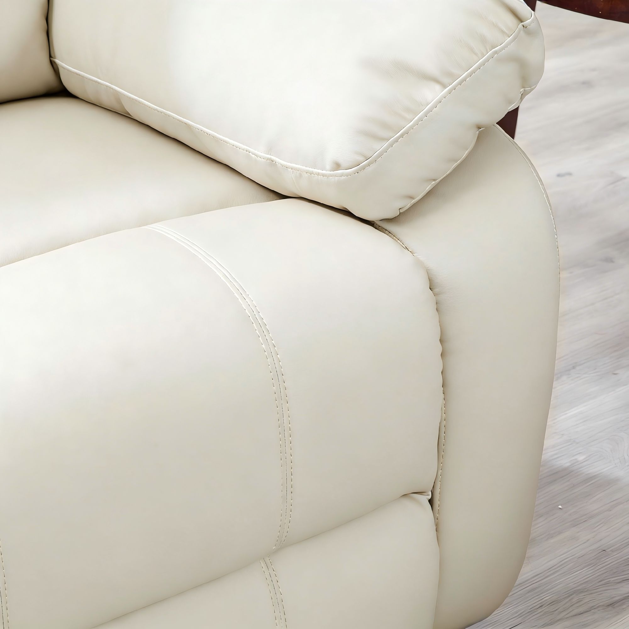Lume Power Recliner 3-Seater Sofa in Ivory Faux Leather with Hidden Cupholders