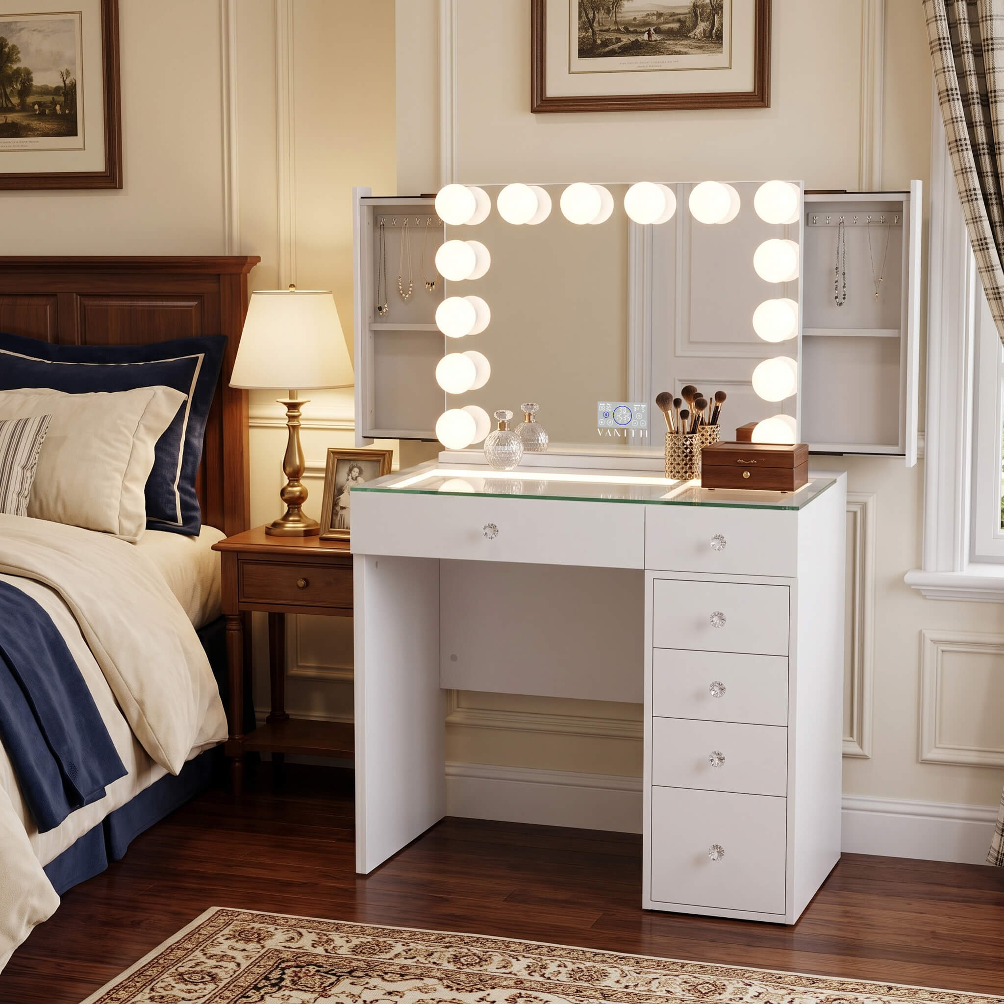 bodysuits for short hemlines and mini dresses VANITII Diana 6 Storage Drawers Vanity Desk Set -Mirror with Jewe Michael Kors Gold Dresses Colour:Gold Mist women's shirt dress the Irvine white mini