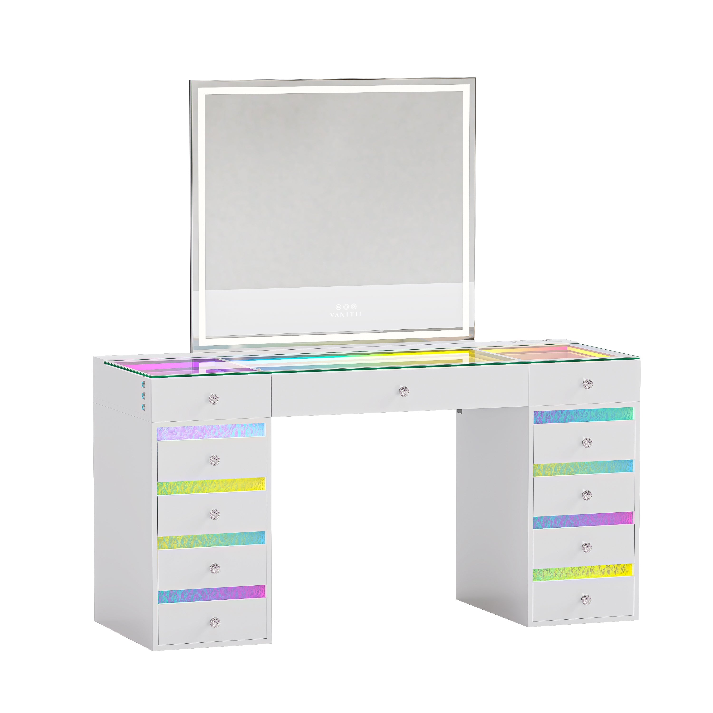 VANITII Luna Vanity RGB Table Set With Bluetooth Speaker & Hana Mirror