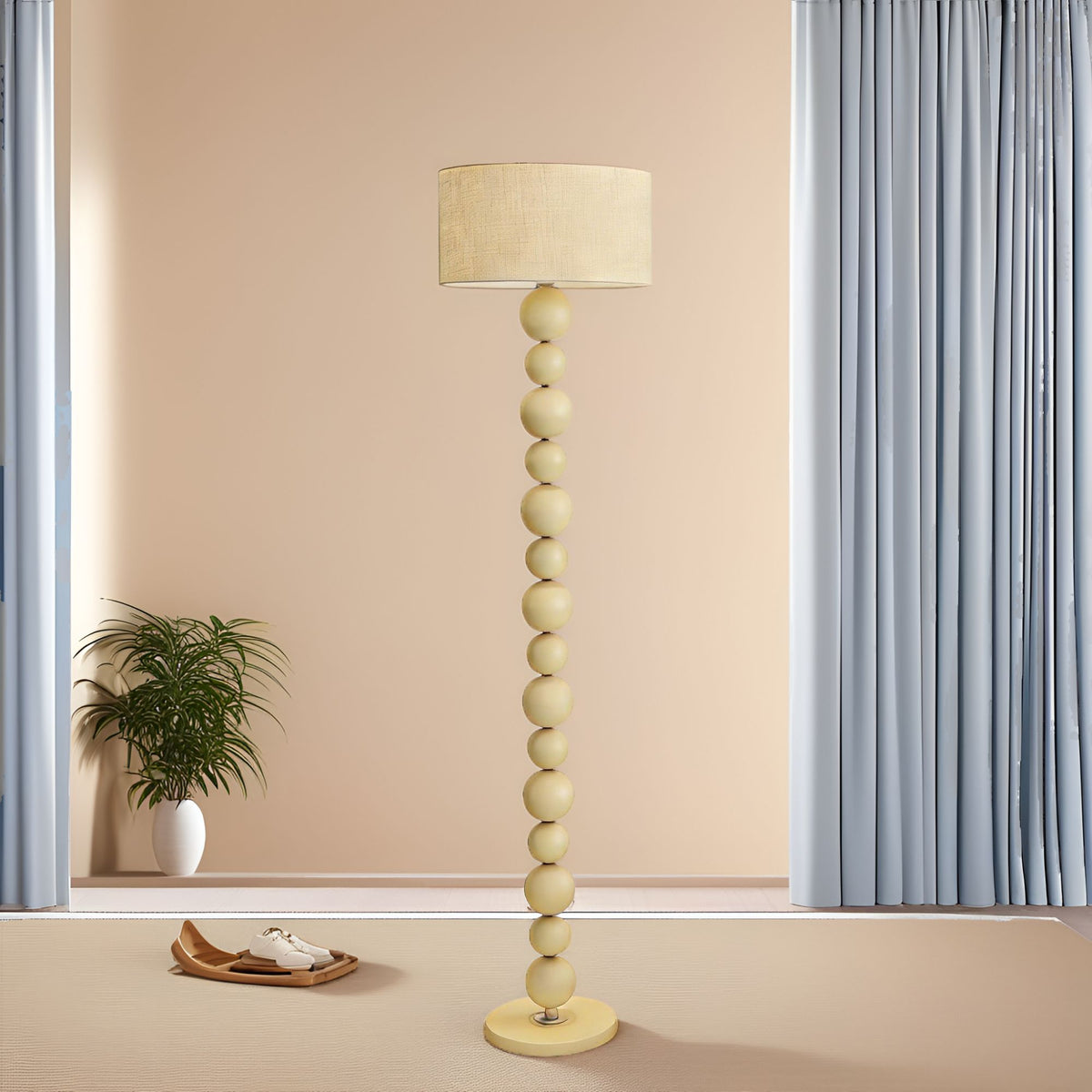 Beige Spherical Chandelier: Iron Frame, Linen Shade, Warm Light for Cream-style Rooms