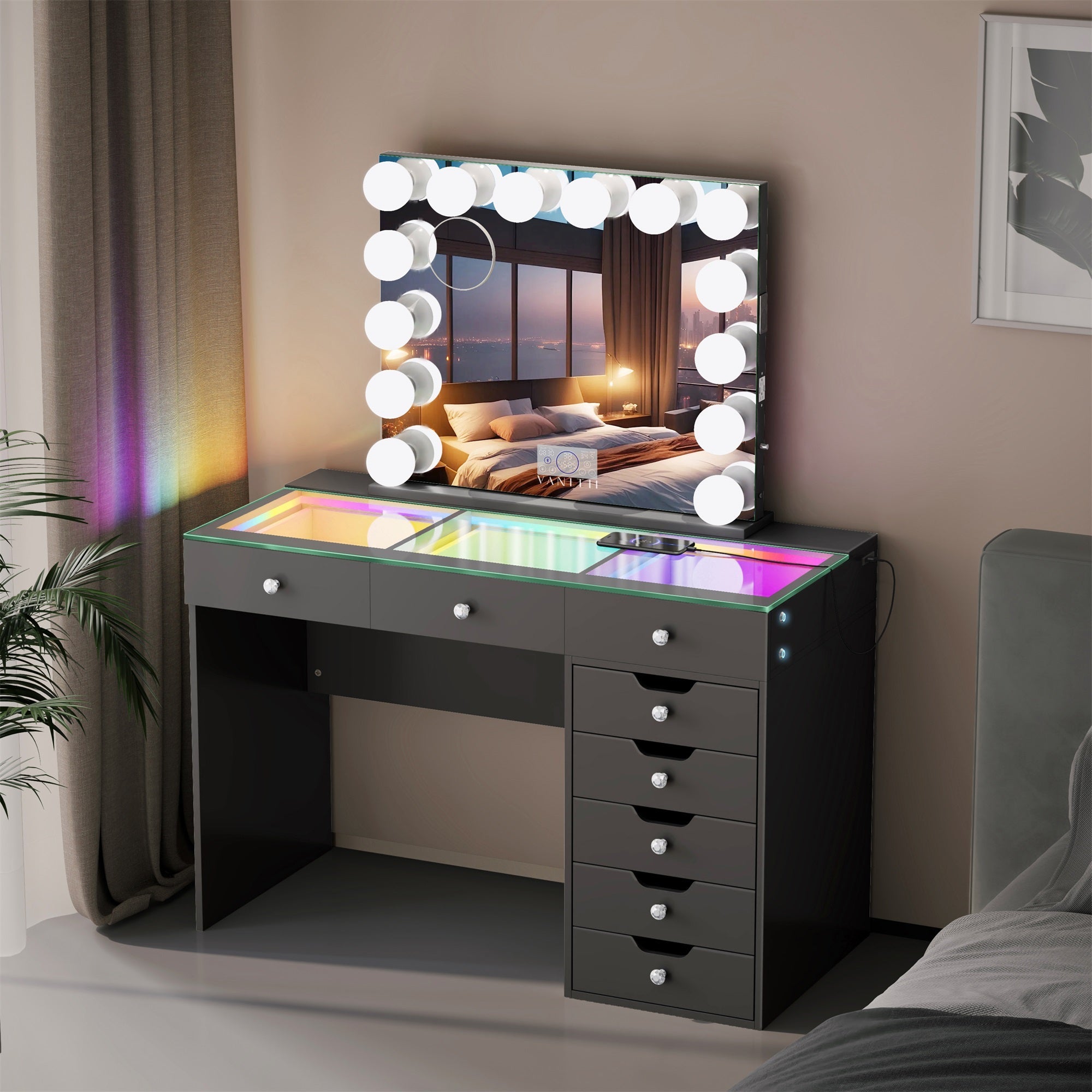 Promotion Deal!VANITII Diana Vanity Desk Set- 8 Storage Drawers with Vanity Mirror