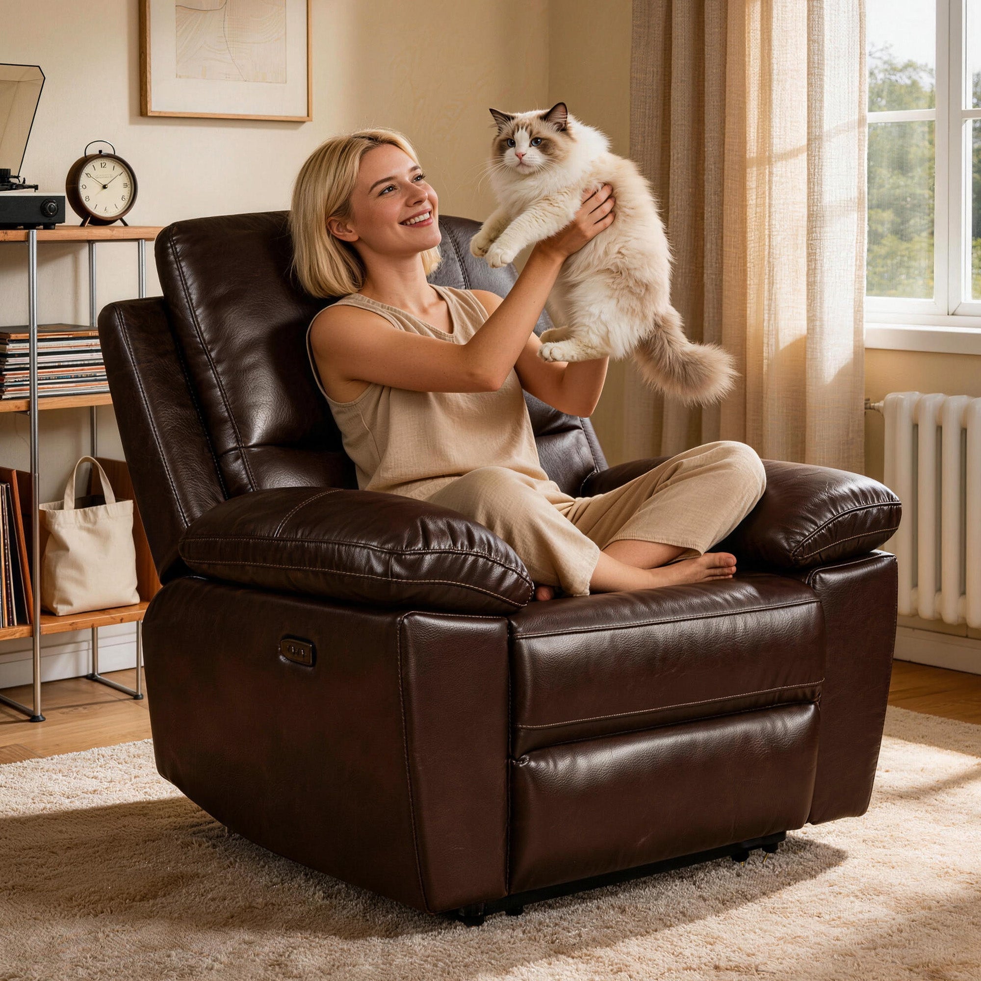Power Reclining Sofa Set, Electric Recliner & 1-Seater Couch for Living Room