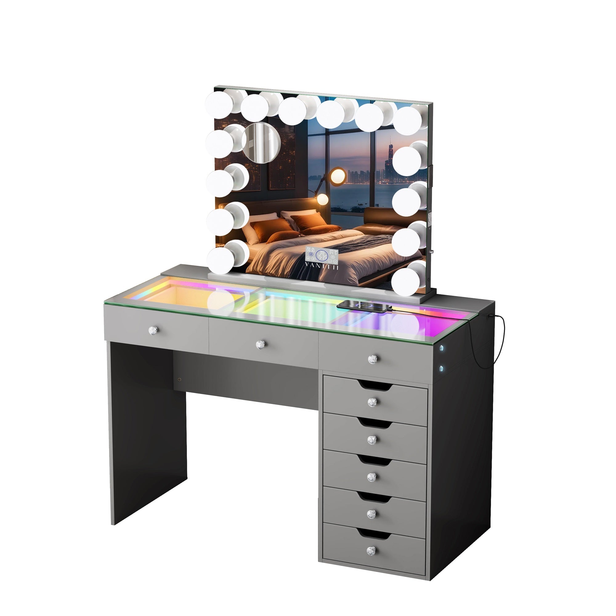 Promotion Deal!VANITII Diana Vanity Desk Set- 8 Storage Drawers with Vanity Mirror