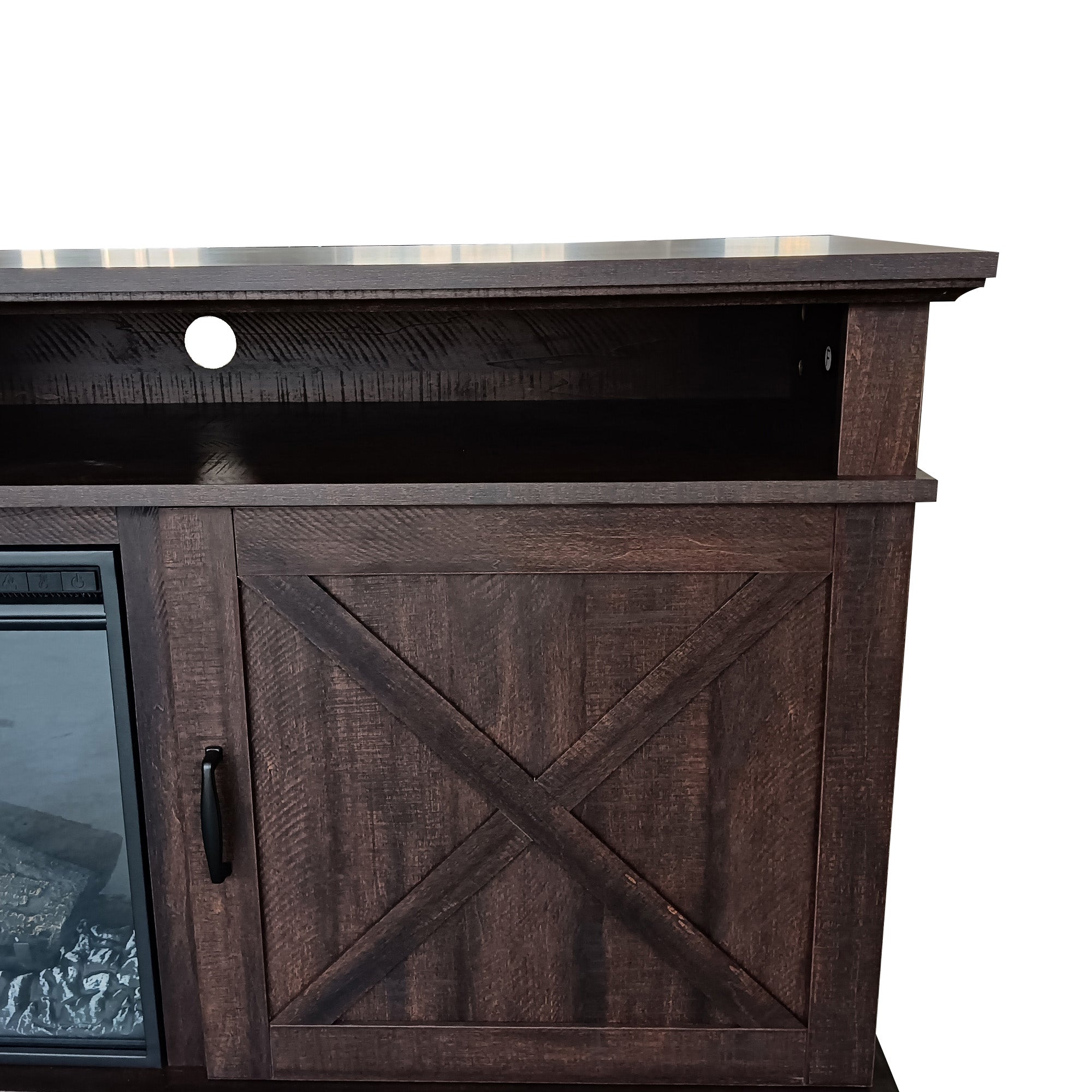 72" Brown Oak Melamine Veneer Fireplace TV stand with Bluetooth