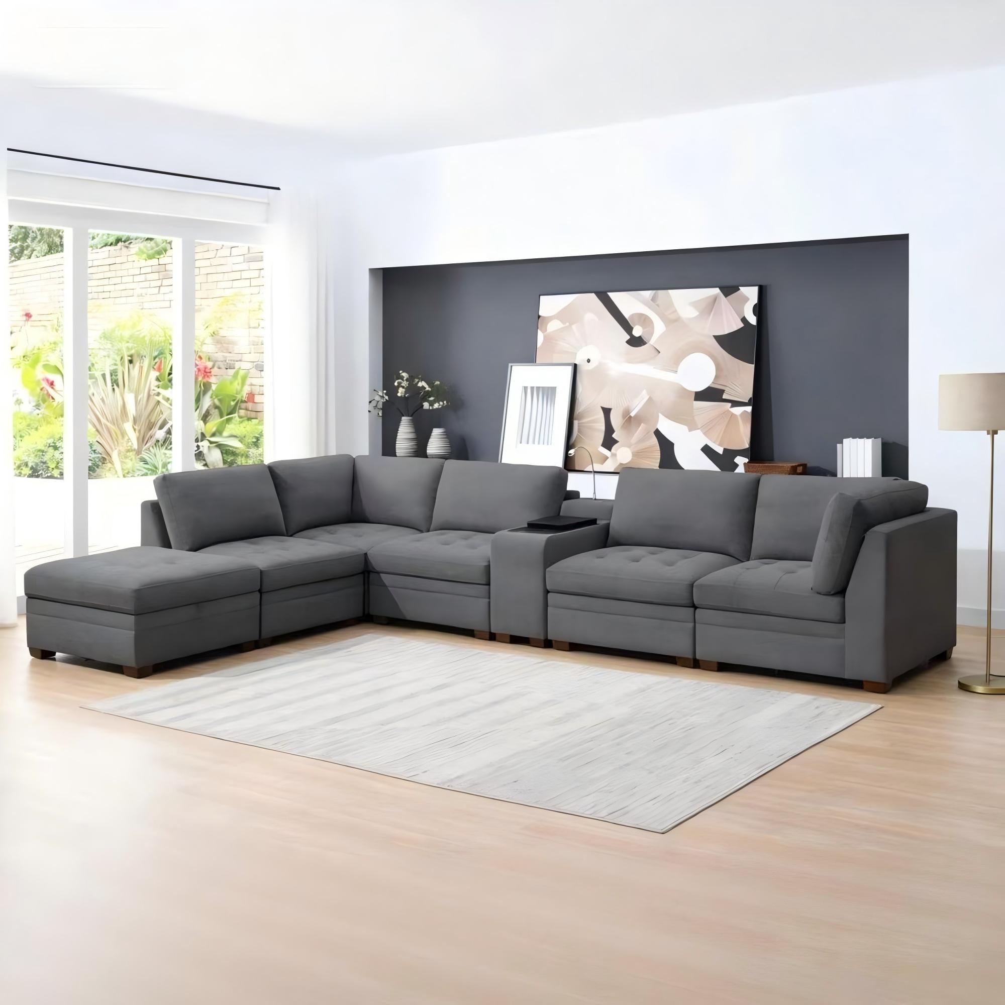 Tisdale Modular Sectional 7-piece Charcoal with Storage Ottoman
