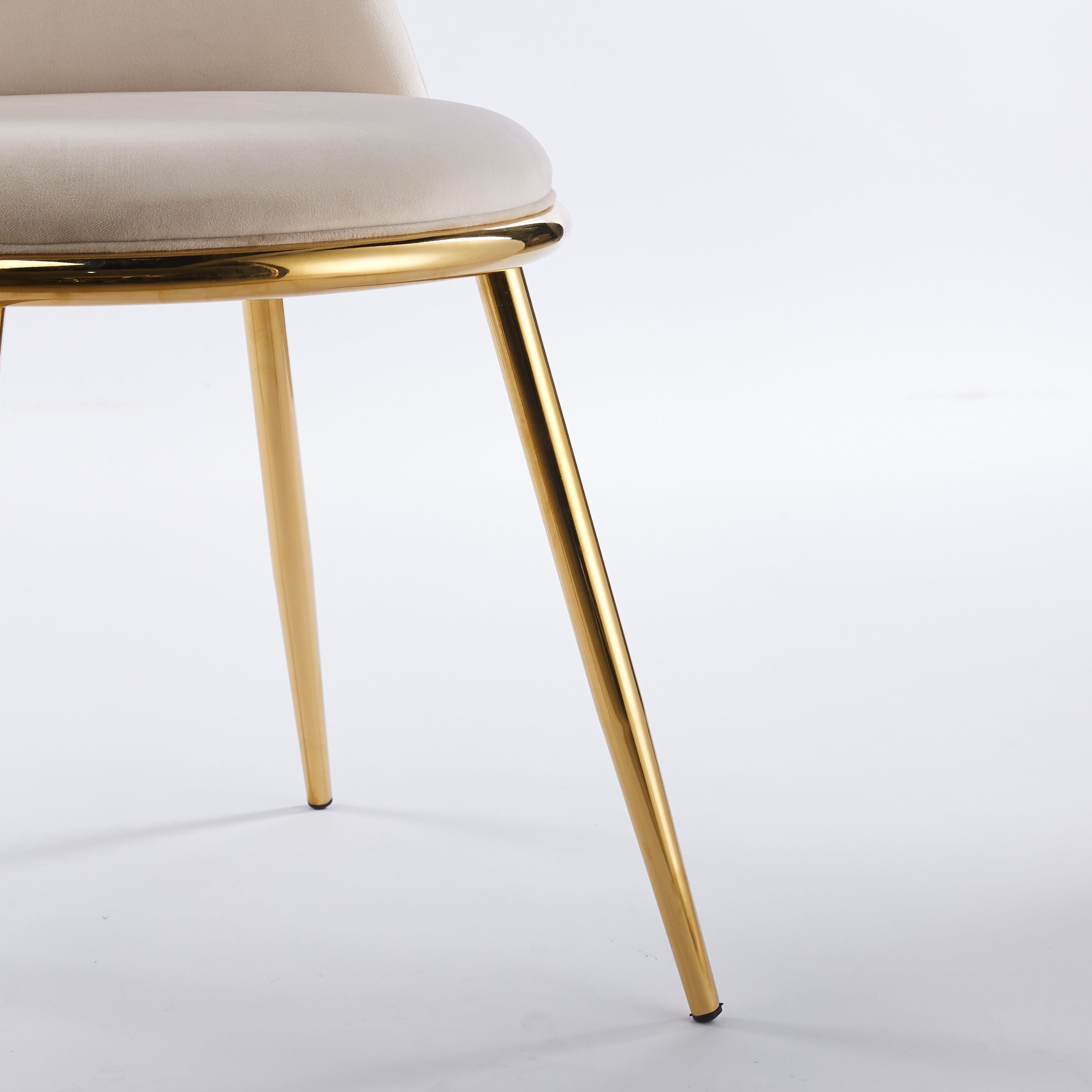 Modern Cream White Dining Chair - Gold-Plated Metal Legs, Velvet Upholstery 2pCS/CTN