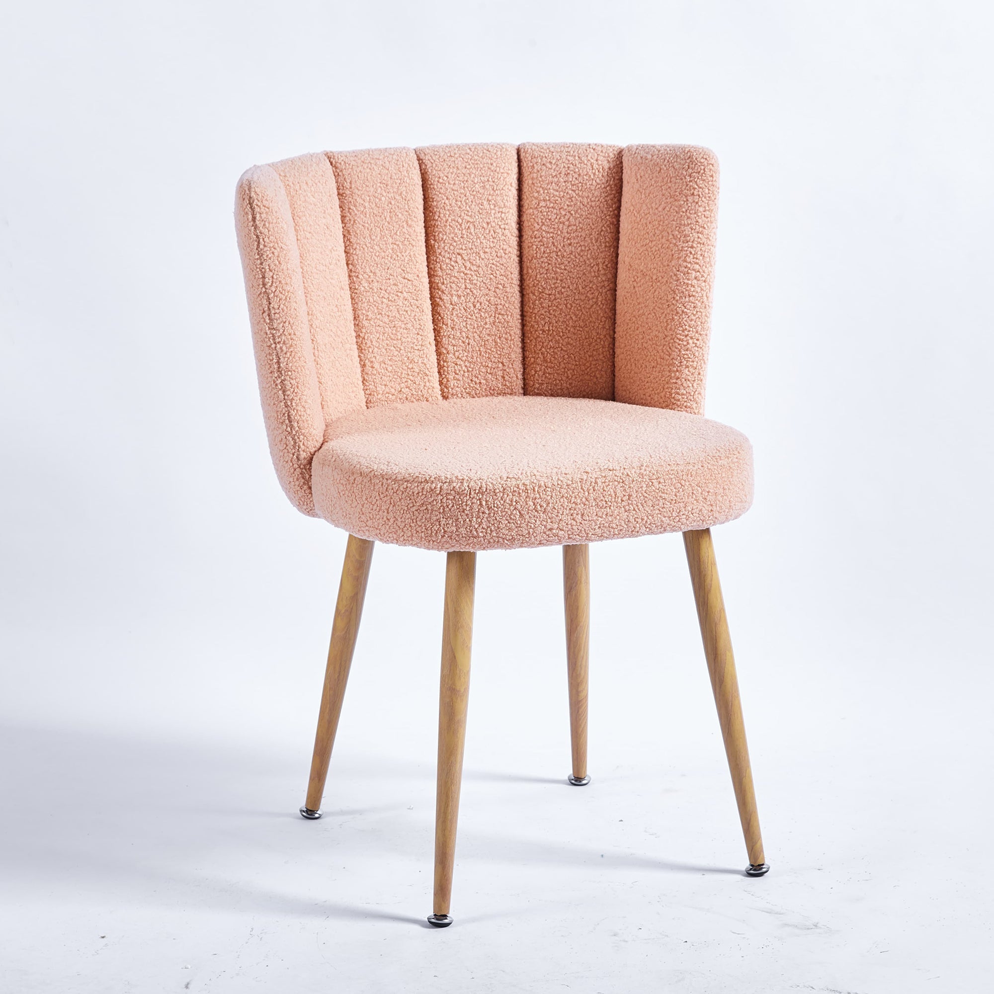 Modern Beige Dining Chairs - Iron Tube Wood-Color Leg s, Shorthair Cushions