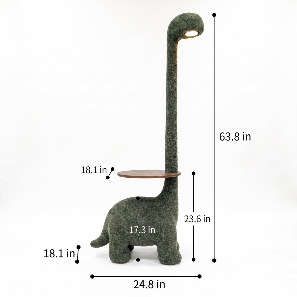 Cute Leisure Side Table - 3-in-1 Plush Dinosaur End Table with Wooden Tray