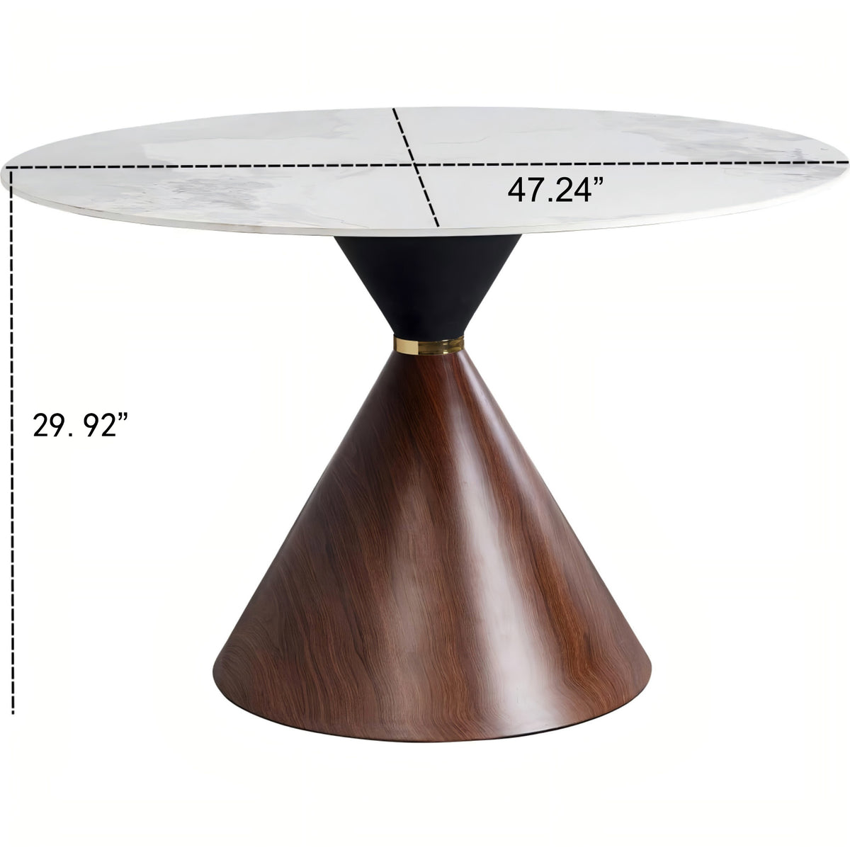 DT016-Contemporary Round Sintered Stone Dinner Table, Single Cone Pedestal Dining Table