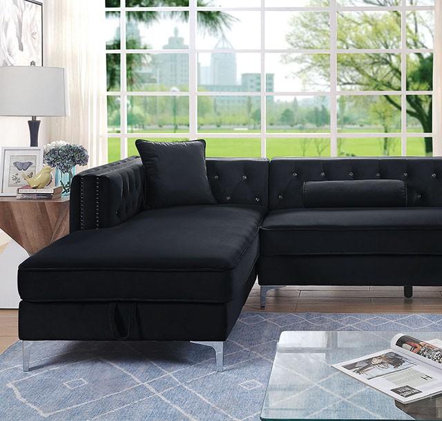 Amie Glam Black Sectional w/ Storage