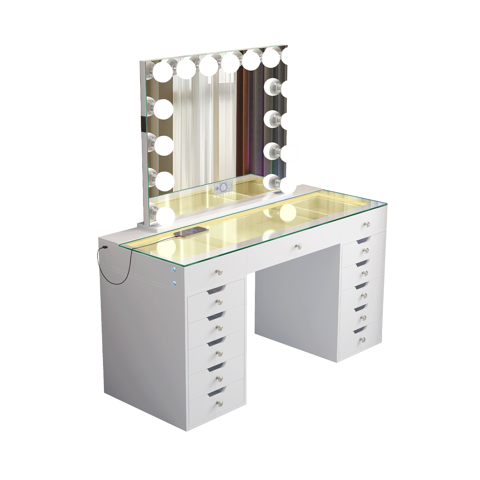 Eva-RGB Vanity Desk Set with Mirror-White