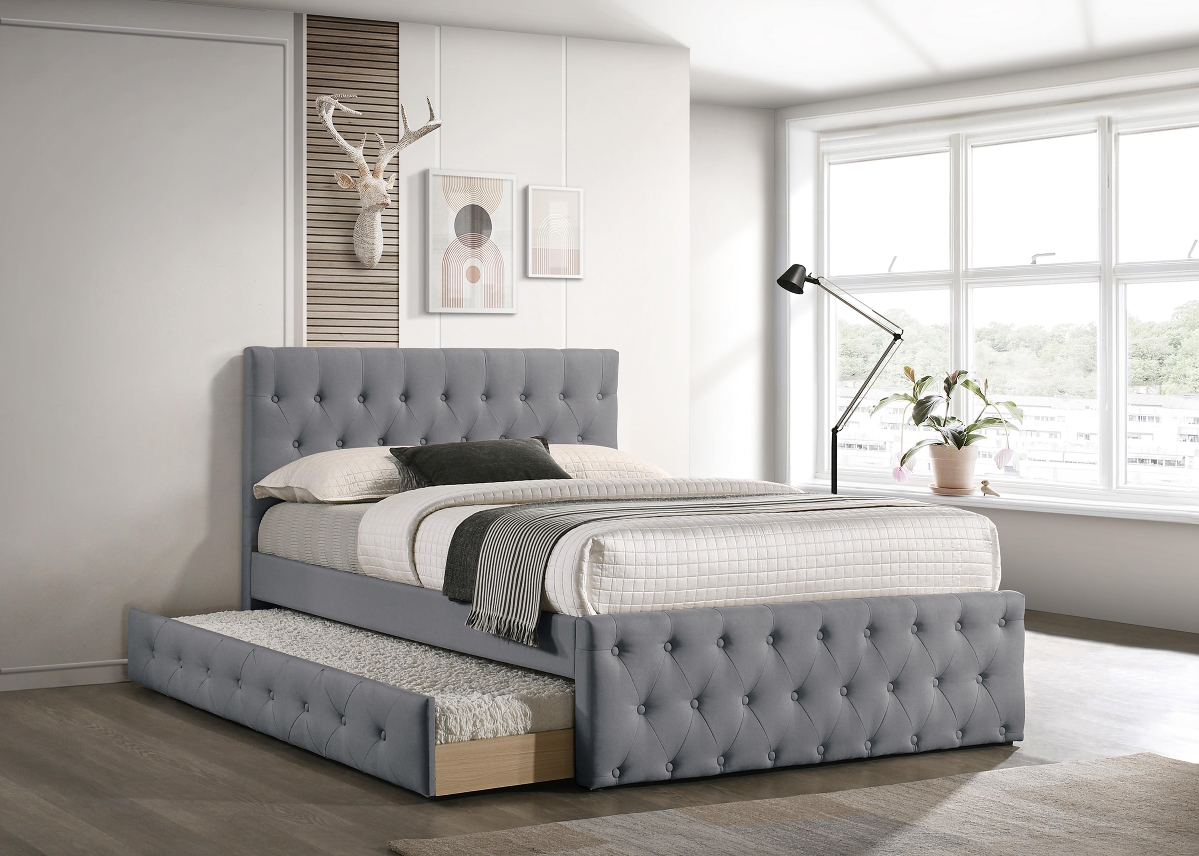 Liihcc Twin Bed W/Trundle-Light Grey Burlap in Light Grey / Na