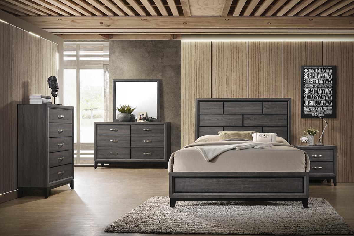 Liihfd E. King Bed/Pu Foil Grey in Dark Merlot