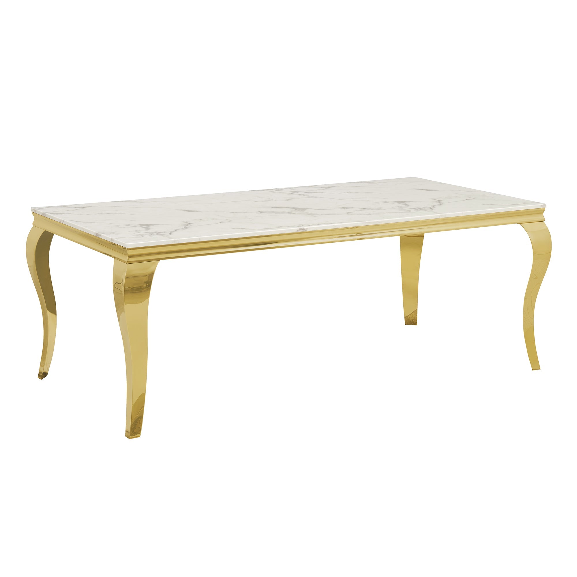 Gold Stainless Steel Marble Dining Table, Luxury Curved Leg Dining Room Table, 6 Seater Kitchen Dinner Table