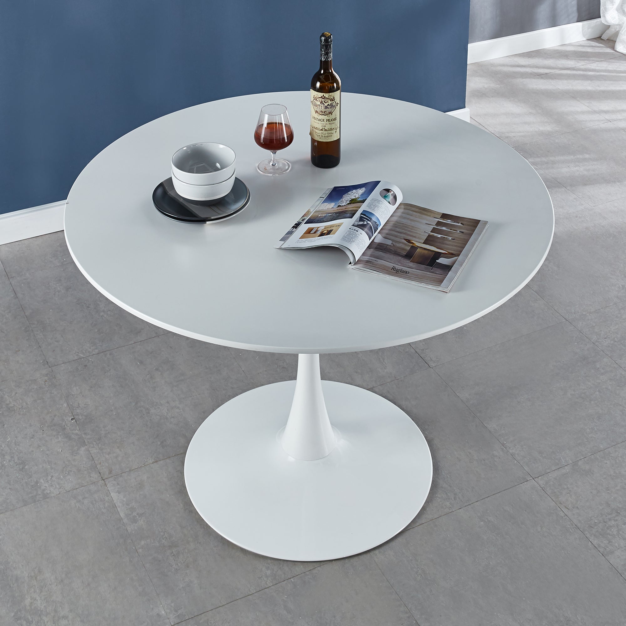 42.1'' White Tulip Mid-Century Dining Table (MDF round top, pedestal) – seats 4-6