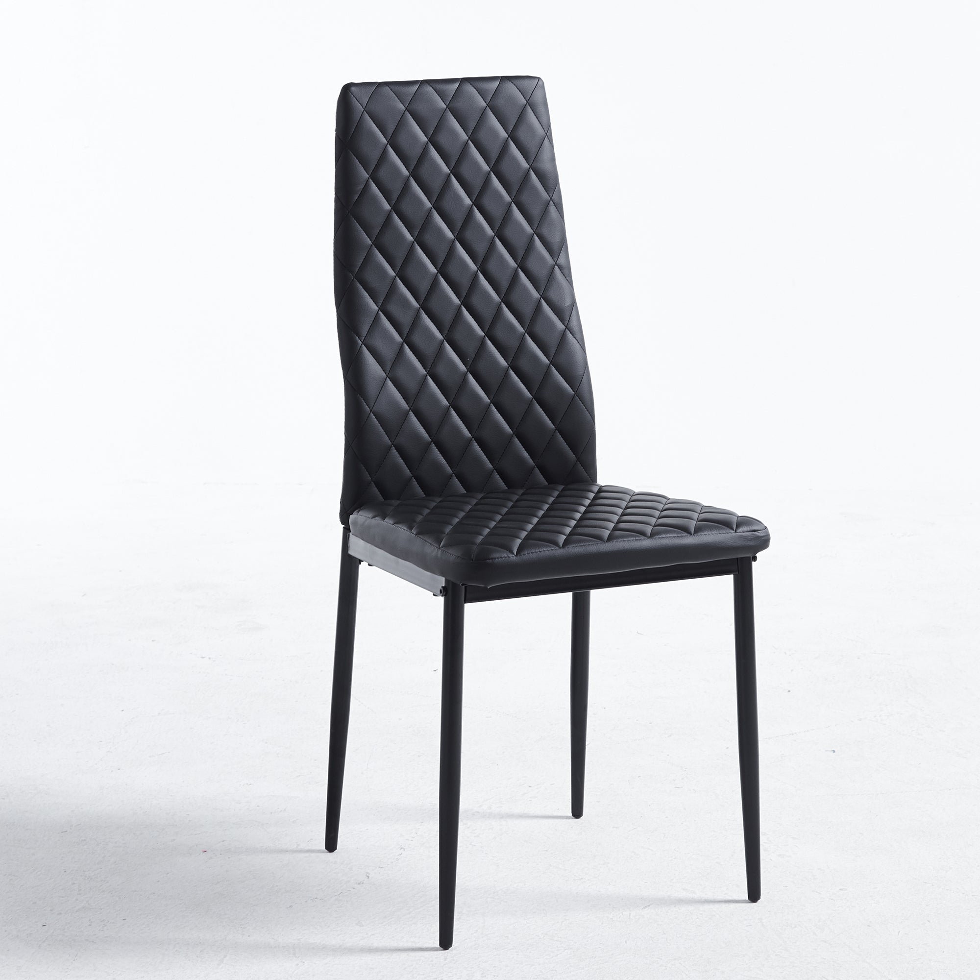 Black Quilted High-Back Dining Chairs - Black Legs