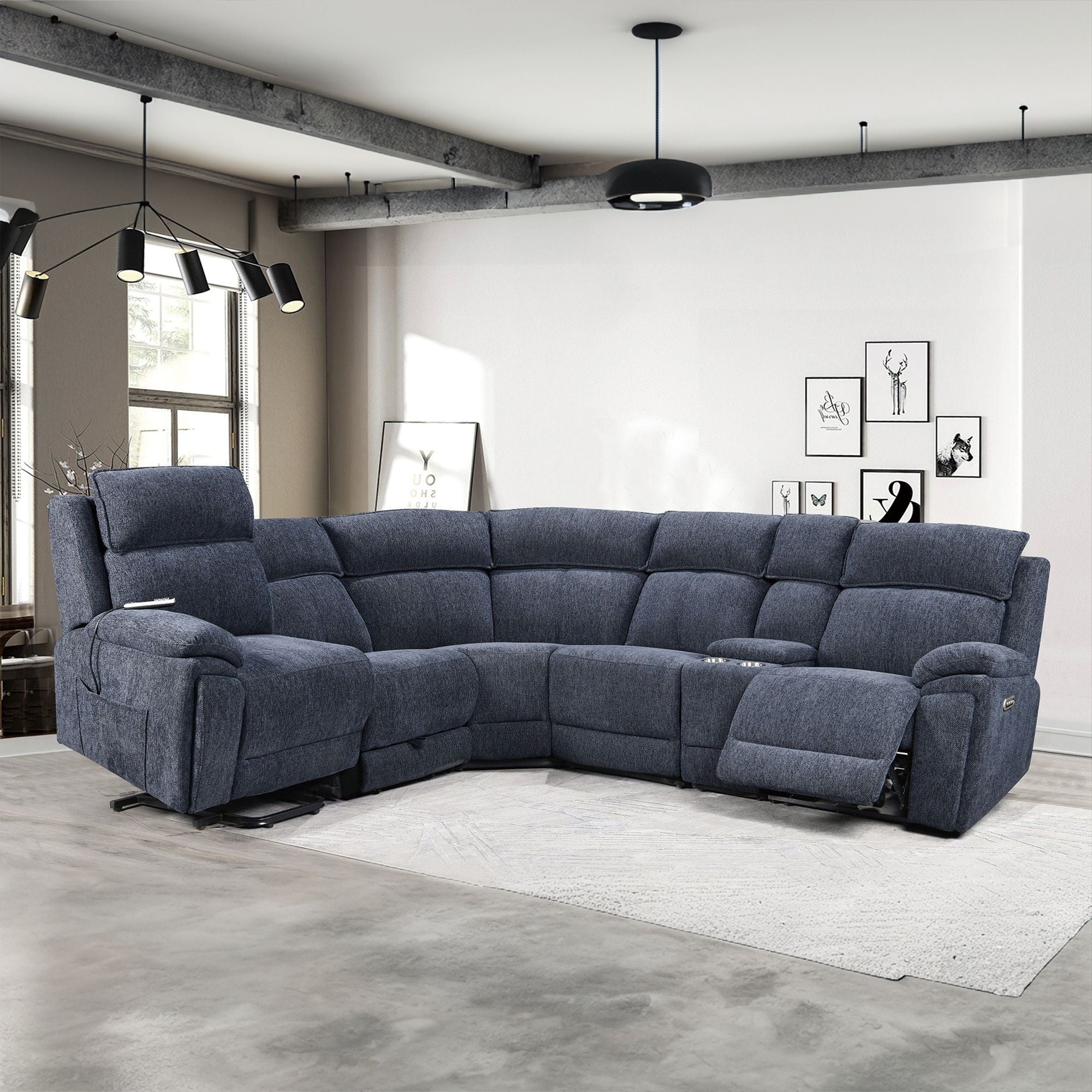 Power Recliner Sectional Fabric Sofa MC3020 Blue