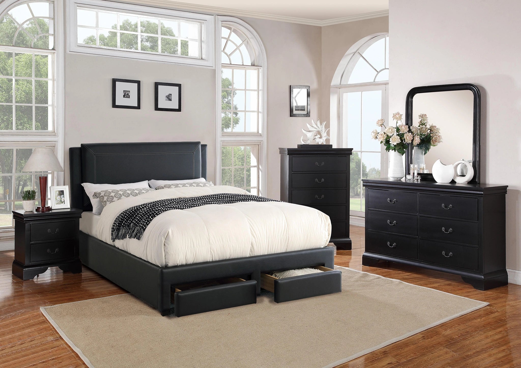 Liihcc Full Bed/Black Pu in Black / Black