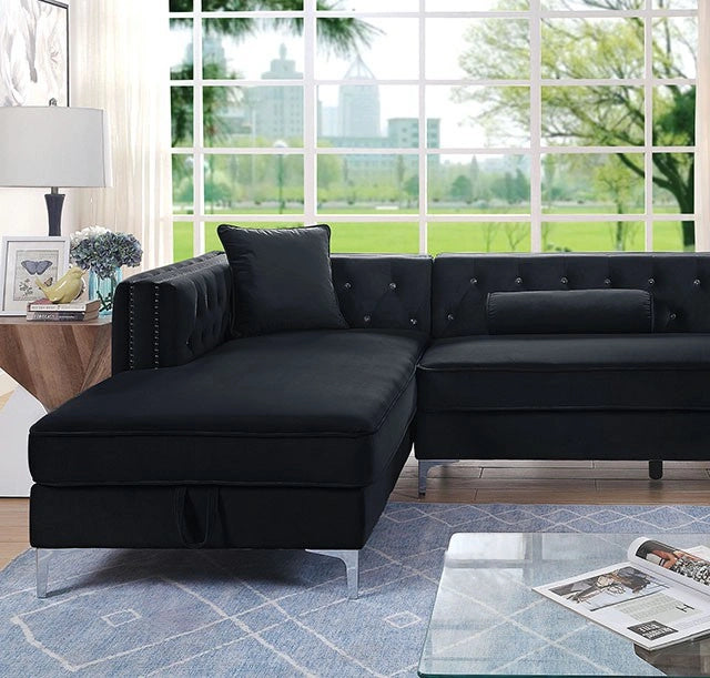 Amie Glam Black Sectional w/ Storage
