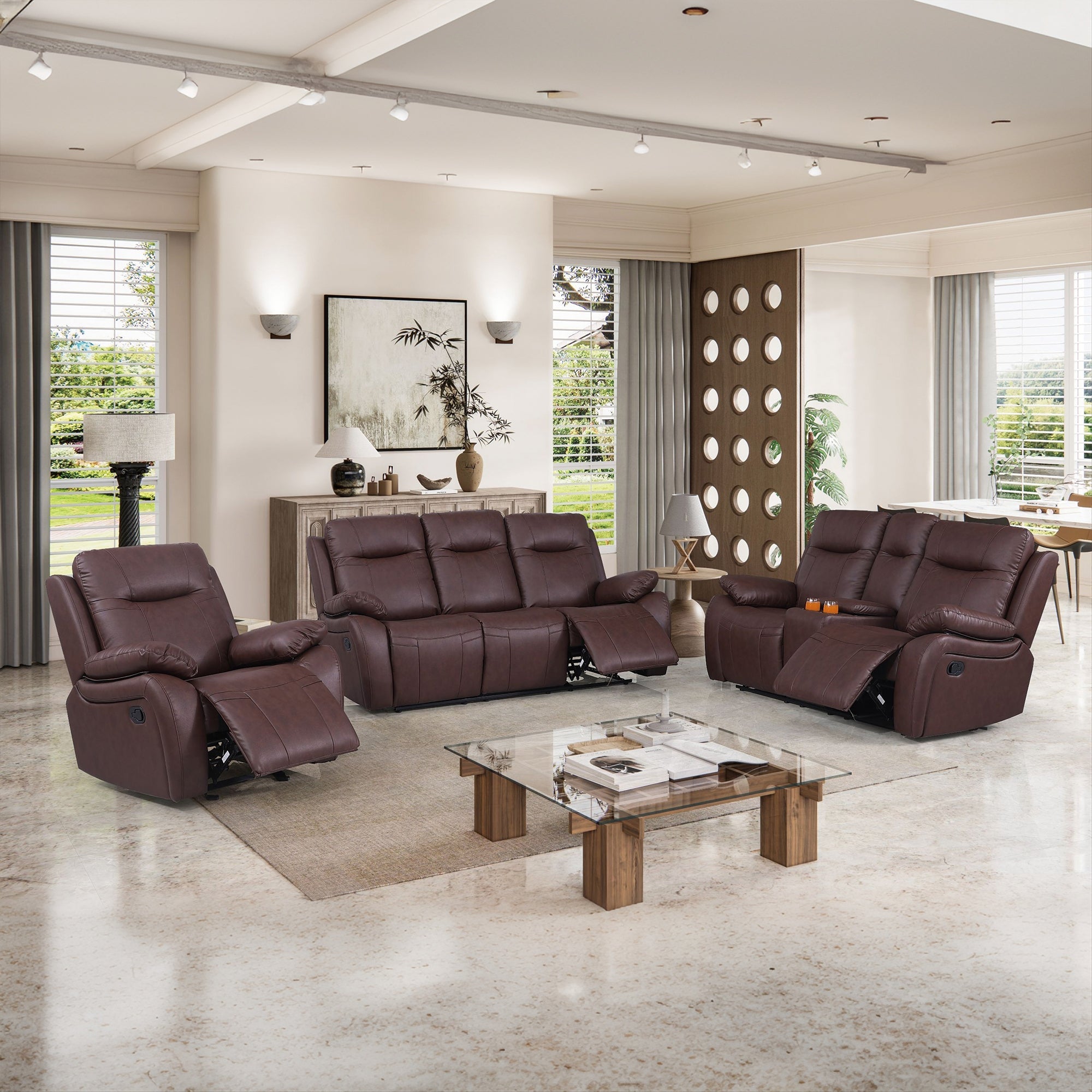 Manual Recliner Sofa & Loveseat & Chair MR2537W Brown