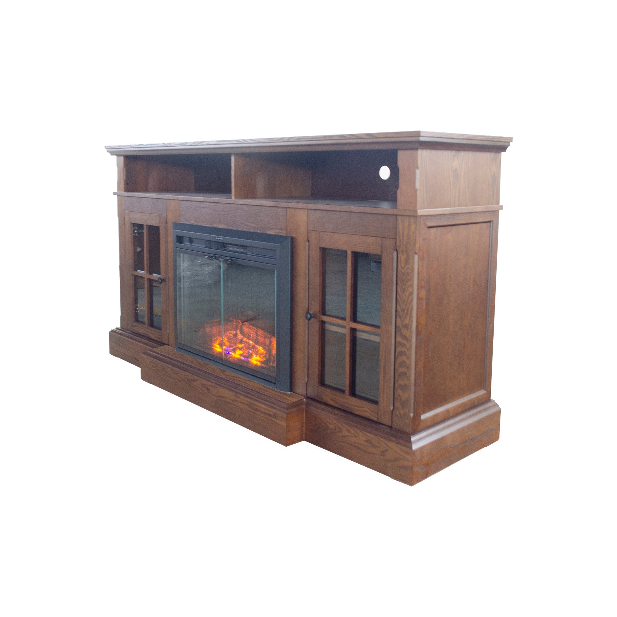 Dark Brown Birch Wood Veneer Fireplace TV Stand