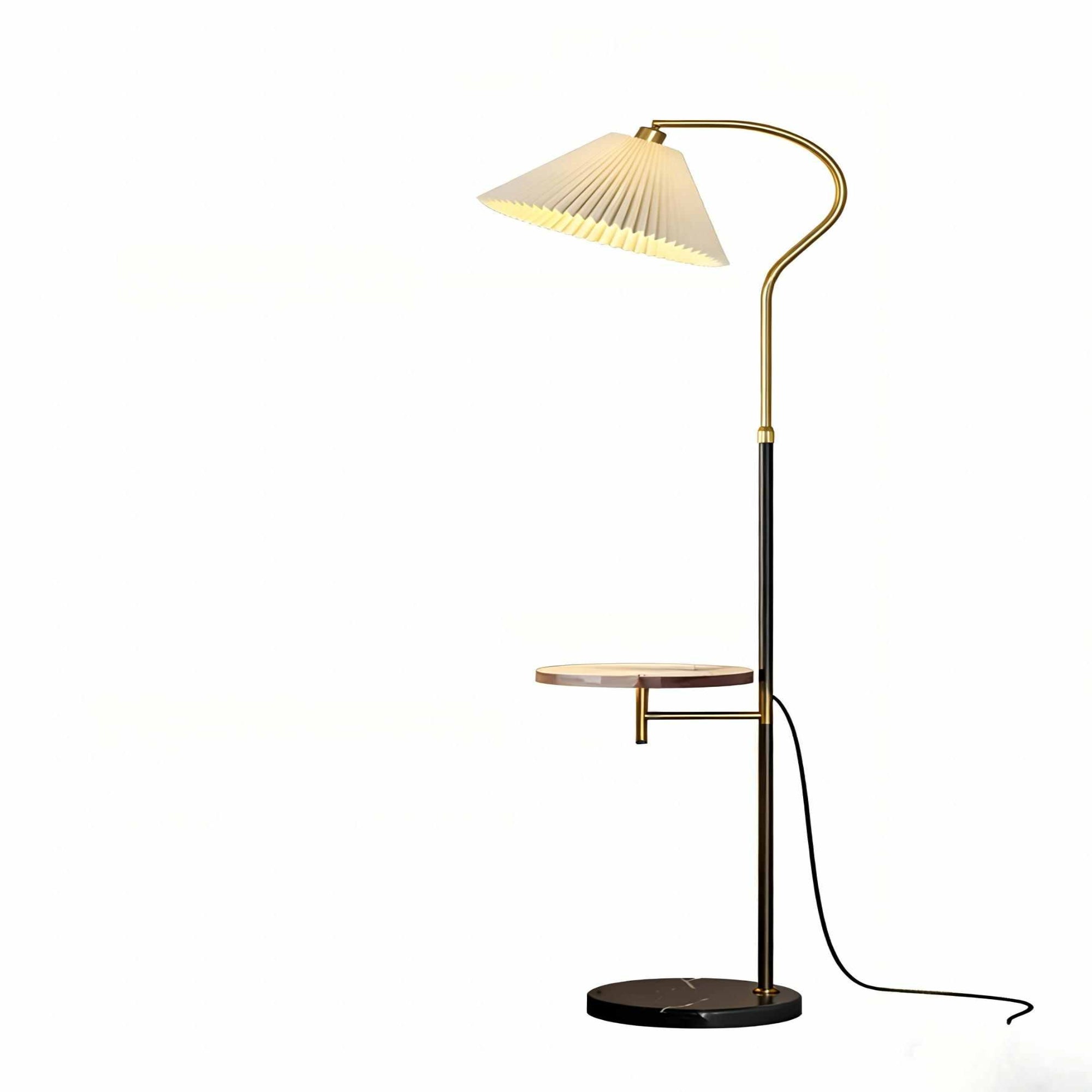 Gold-Black Adjustable Floor Lamp with Marble Side Table - 2-in-1 Light & Storage