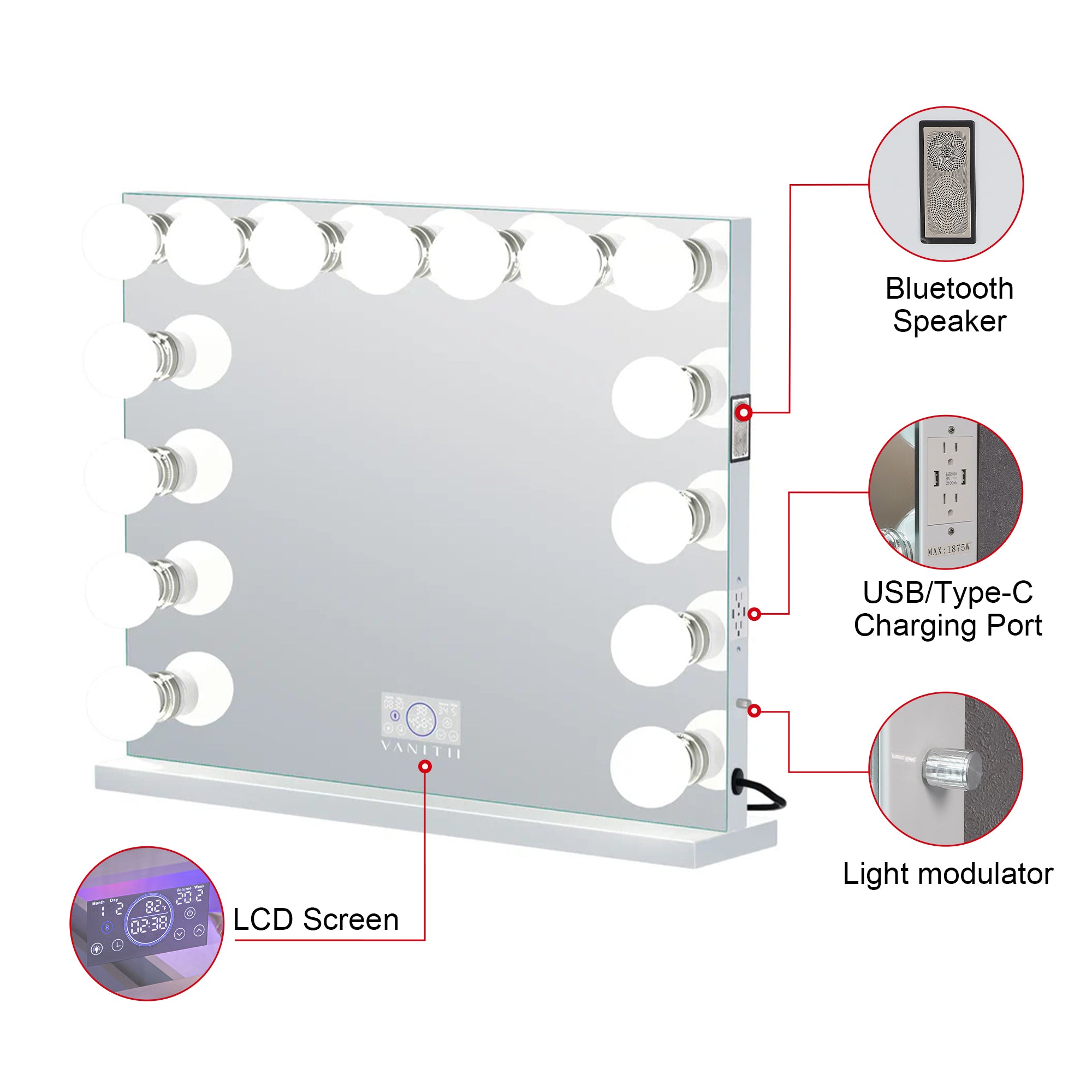 VANITII Marilyn Hollywood Vanity Mirror Pro with 14 Dimmable LED Bulbs