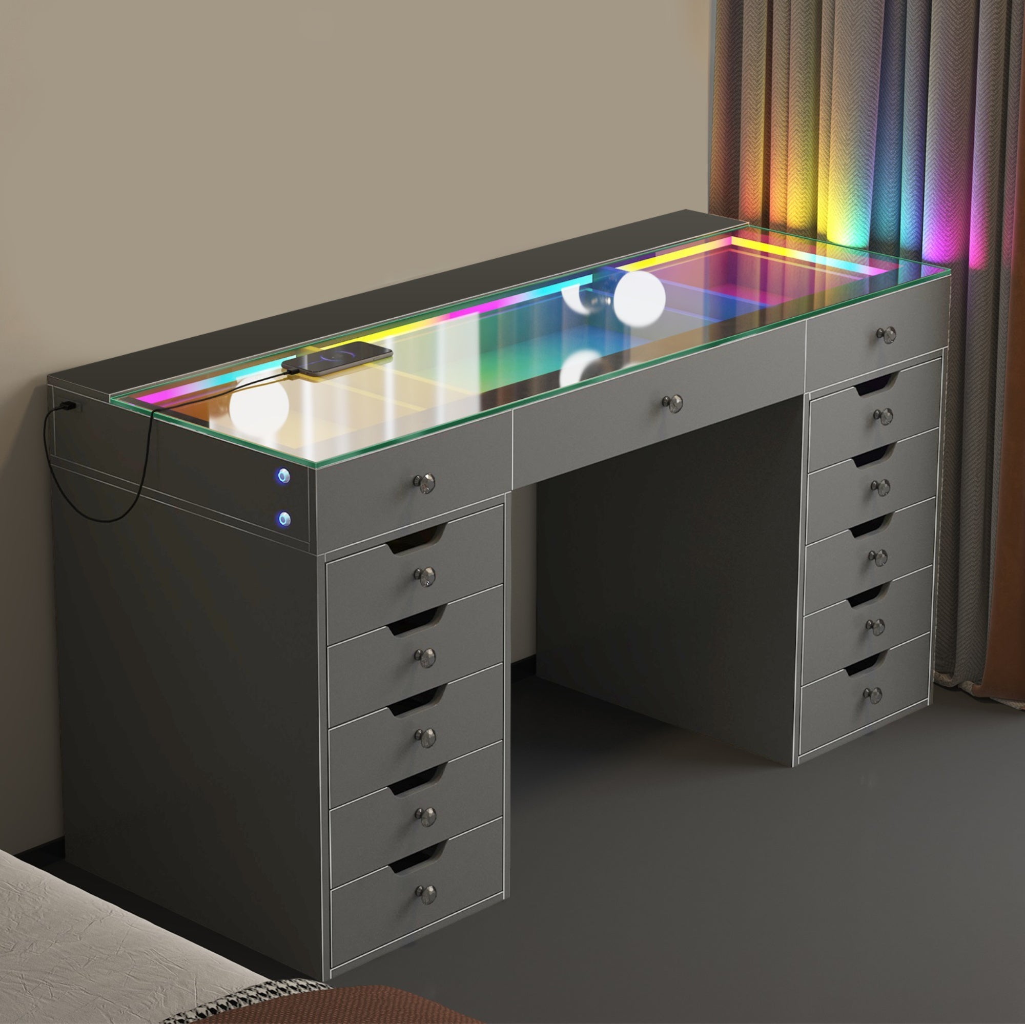 VANITII Eva-RGB Vanity Desk Pro - 13 Storage Drawers