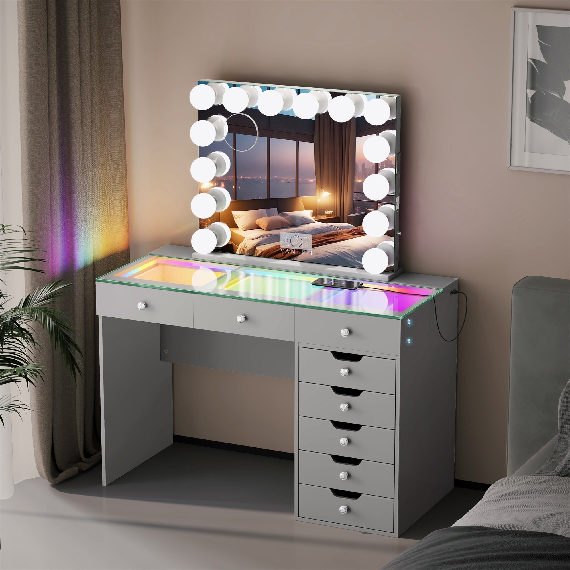Promotion Deal!VANITII Diana Vanity Desk Set- 8 Storage Drawers with Vanity Mirror