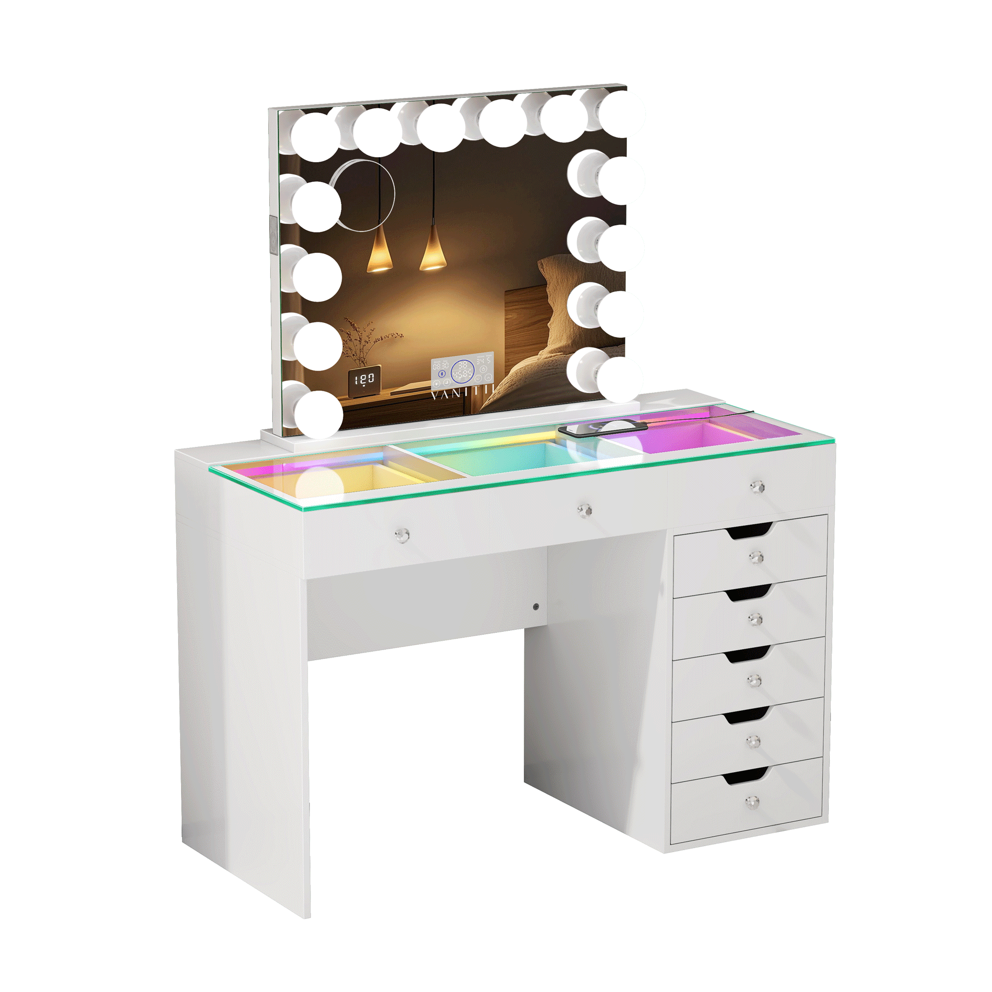 VANITII Diana Vanity Desk Set- 8 Storage Drawers with Vanity Mirror