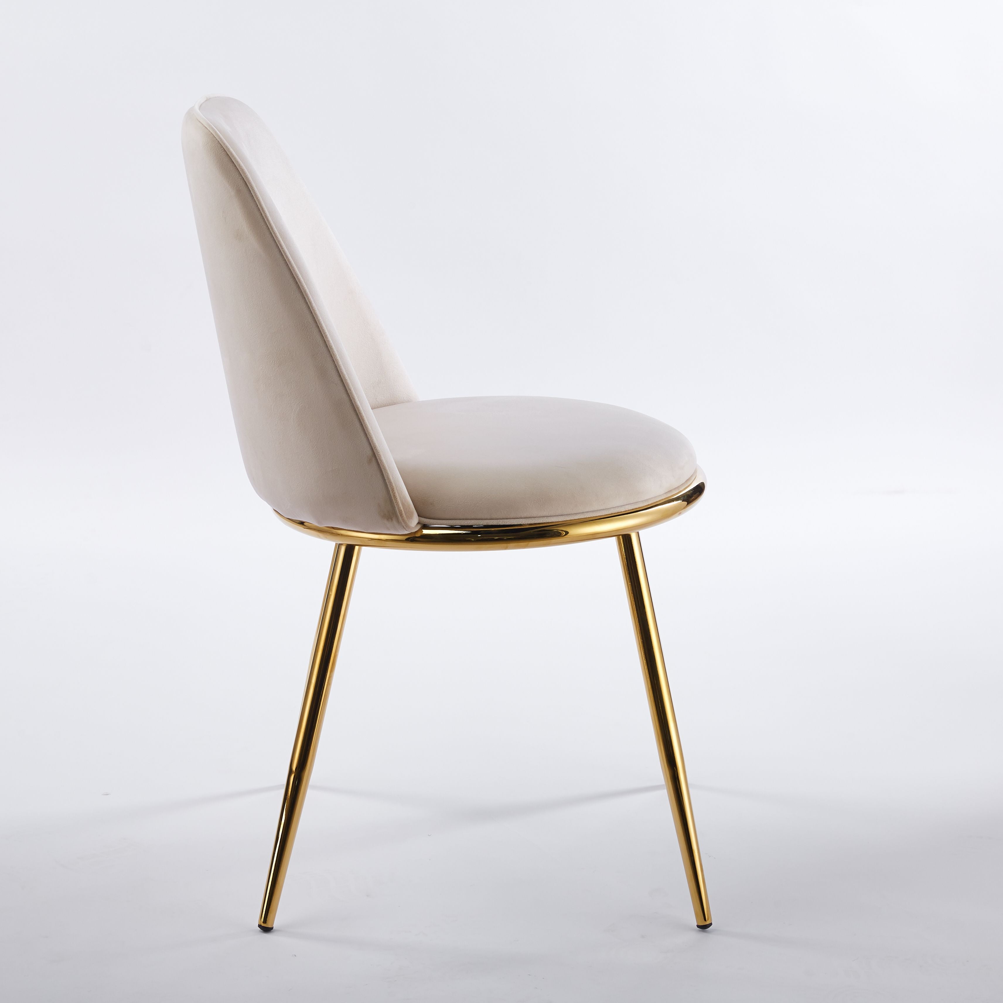 Modern Cream White Dining Chair - Gold-Plated Metal Legs, Velvet Upholstery 2pCS/CTN