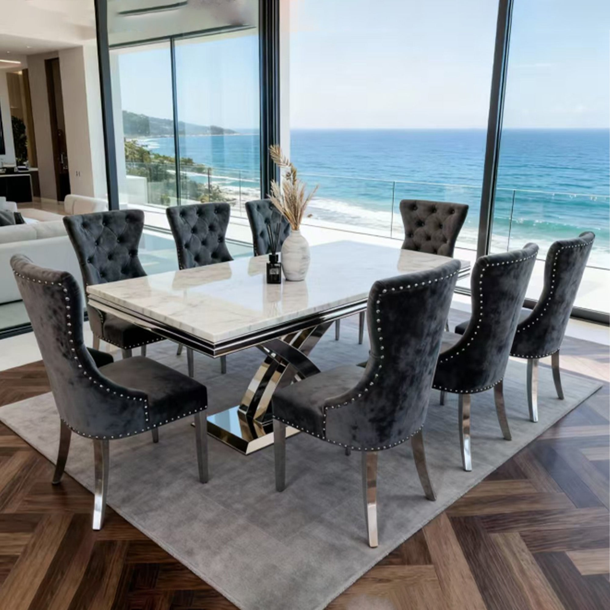 PX07 Rectangular Chrome Dining Marble Table