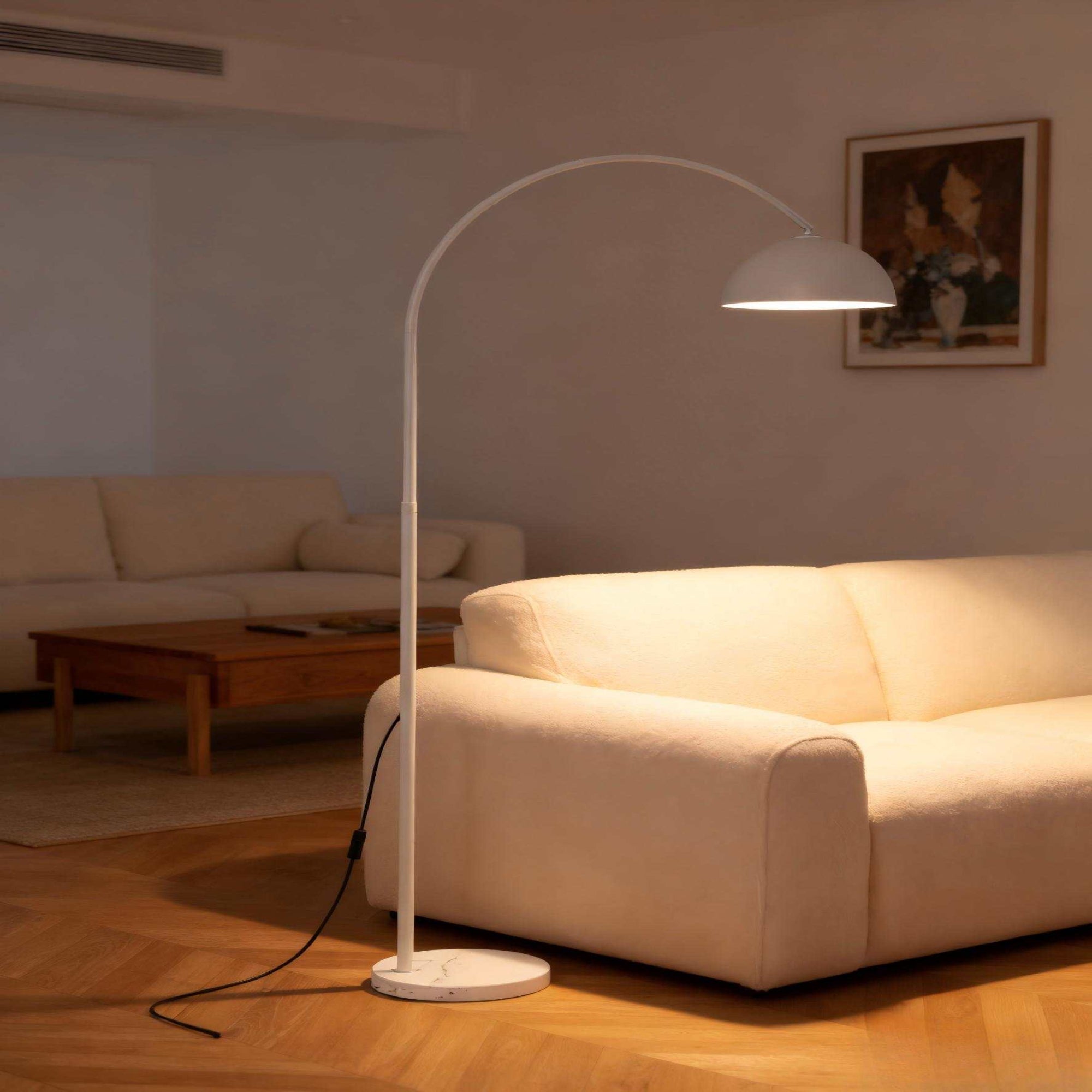 White Arc Floor Lamp: Soft-globe Nordic style for living rooms and bedrooms
