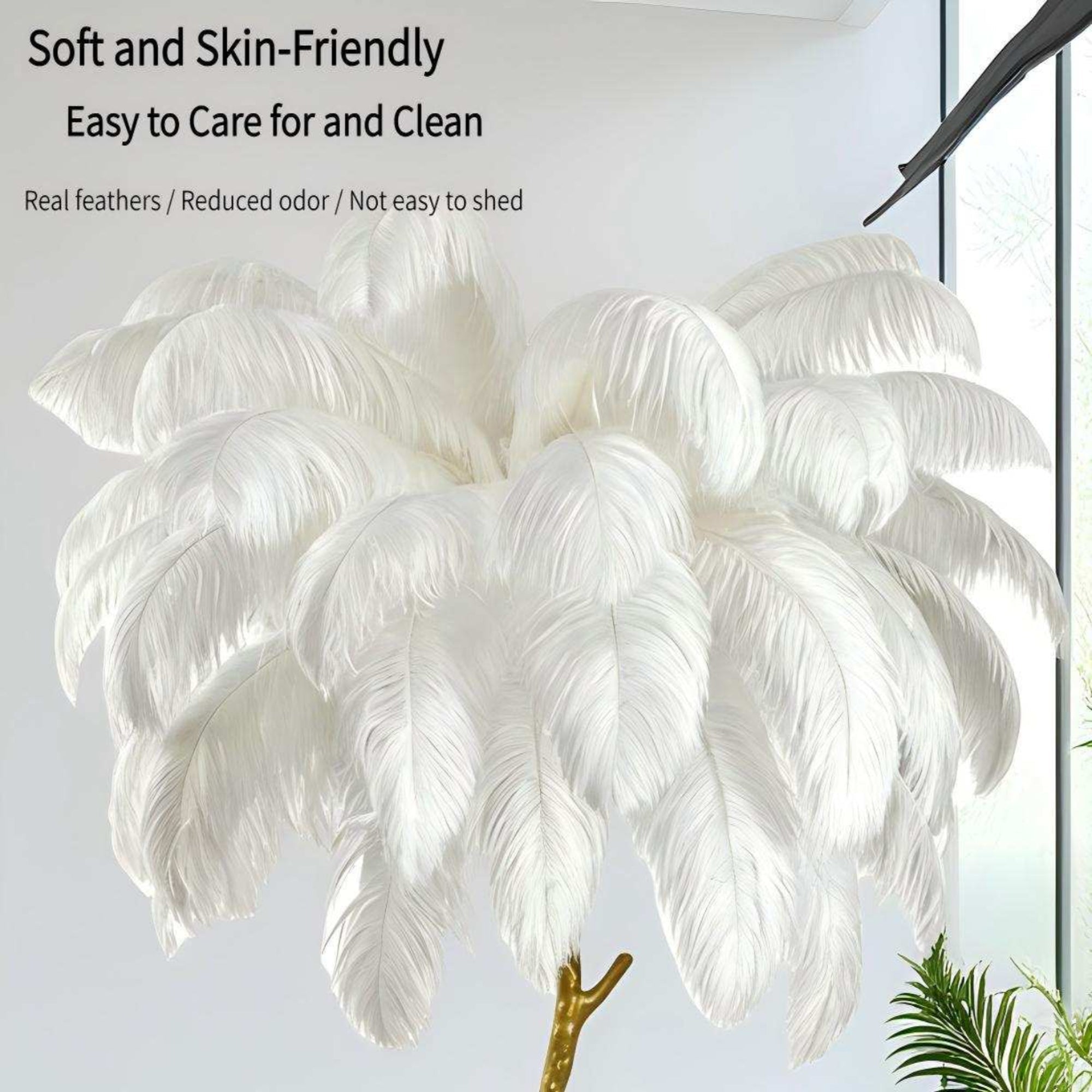 Ostrich Feather Floor Lamp | Golden 4-Light Branch