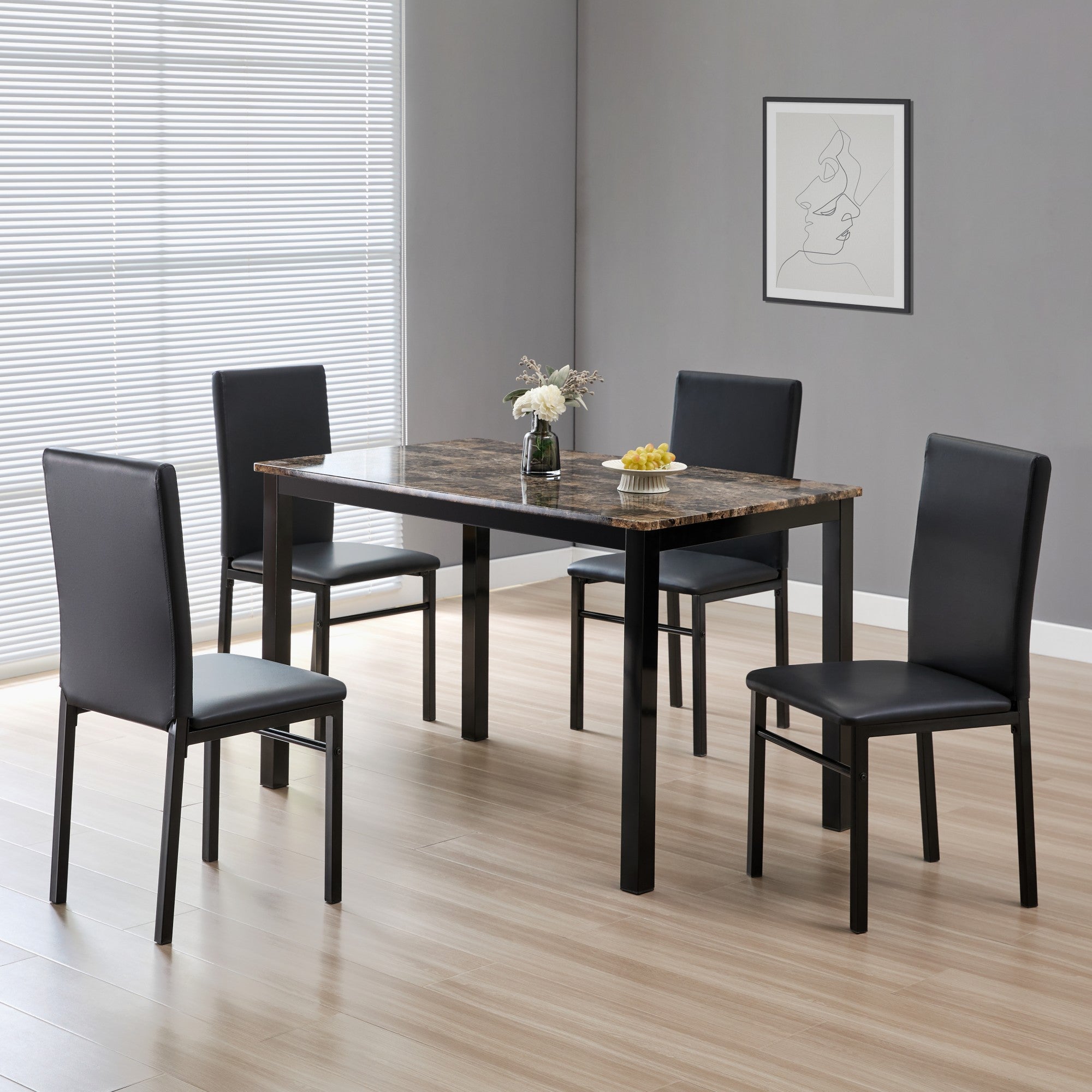 5 pcs dining set-brown
