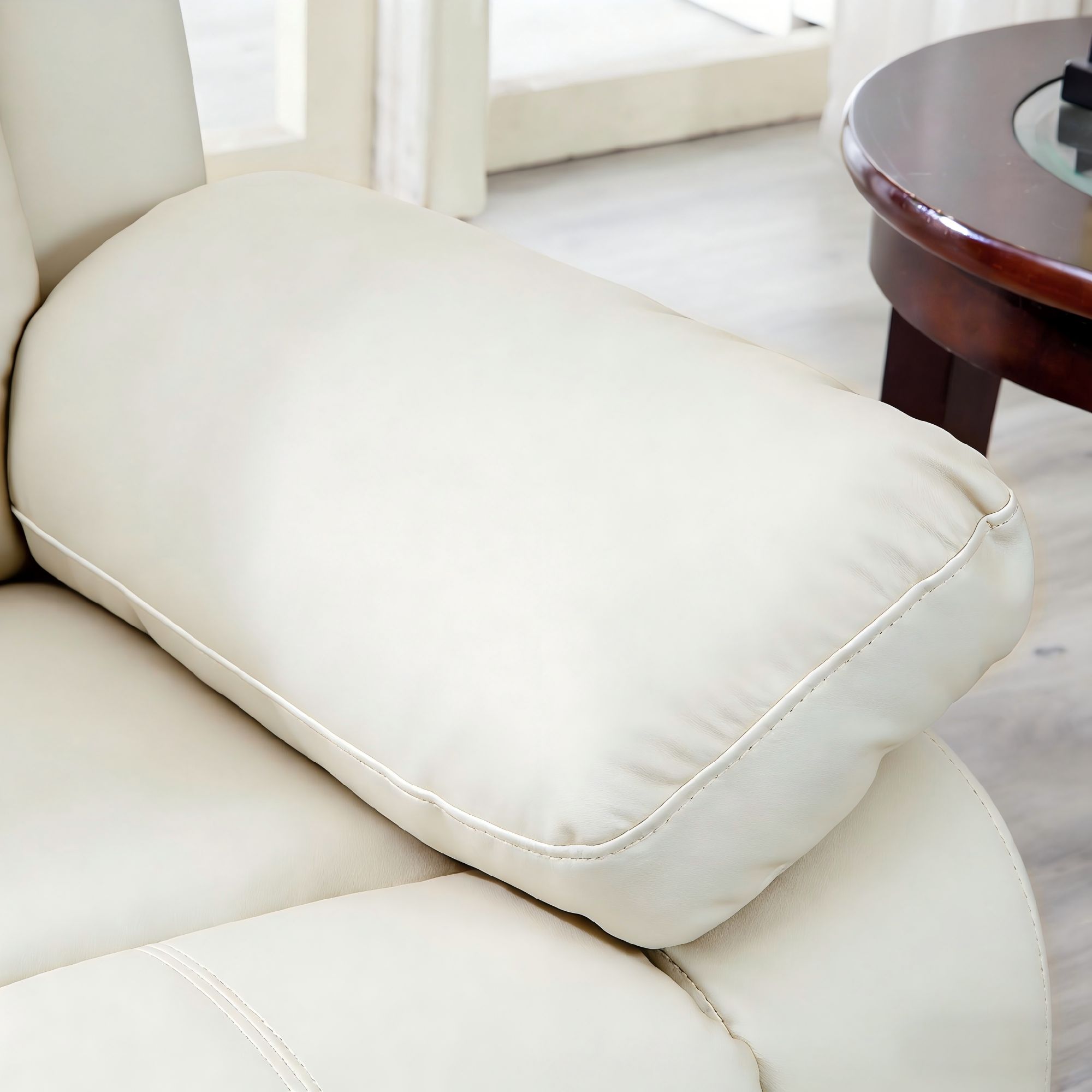 Lume Power Recliner 1-Seater Sofa in Ivory Faux Leather with Hidden Cupholders